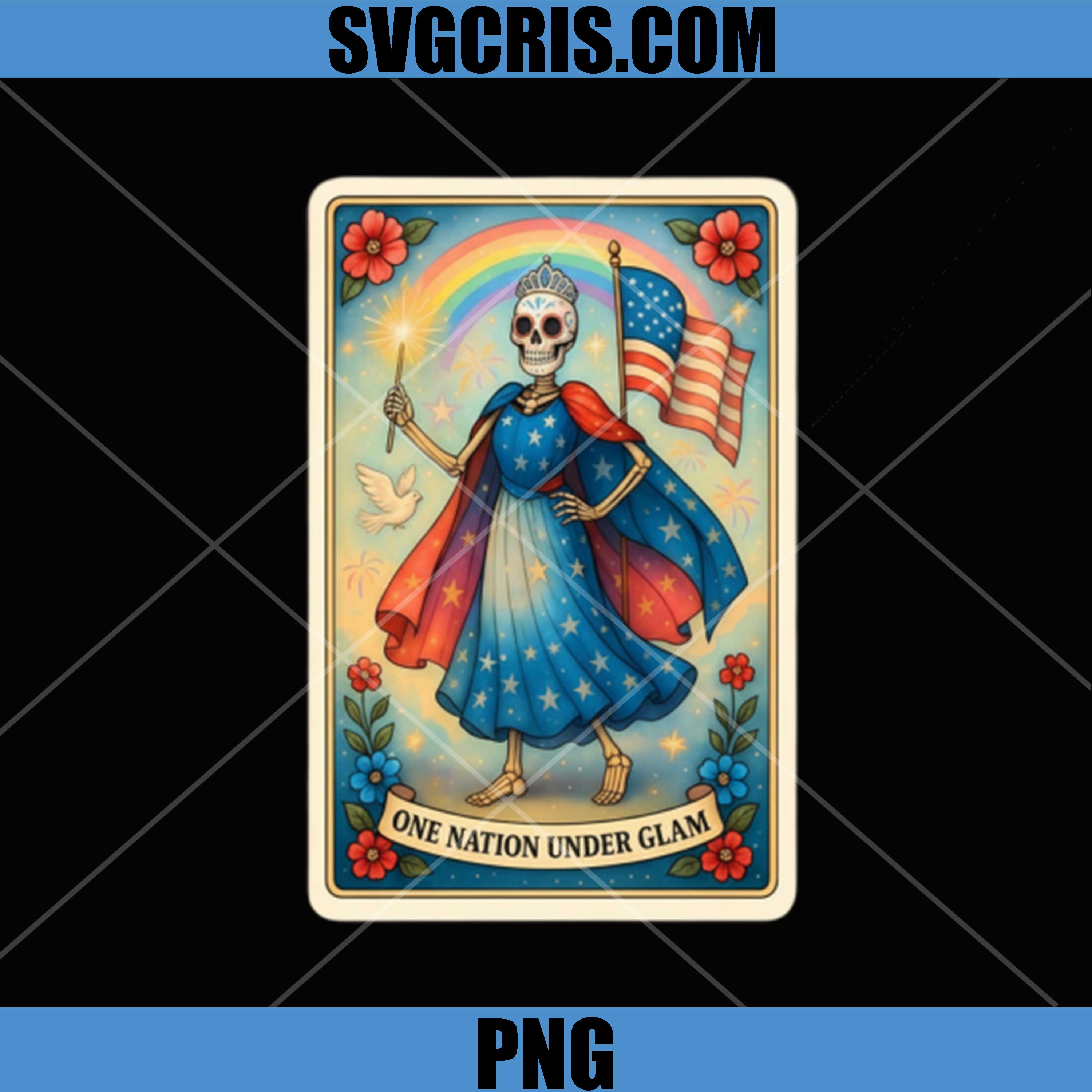 One Nation Under Glam Skeleton Lady PNG, Patriotic Americana Art PNG