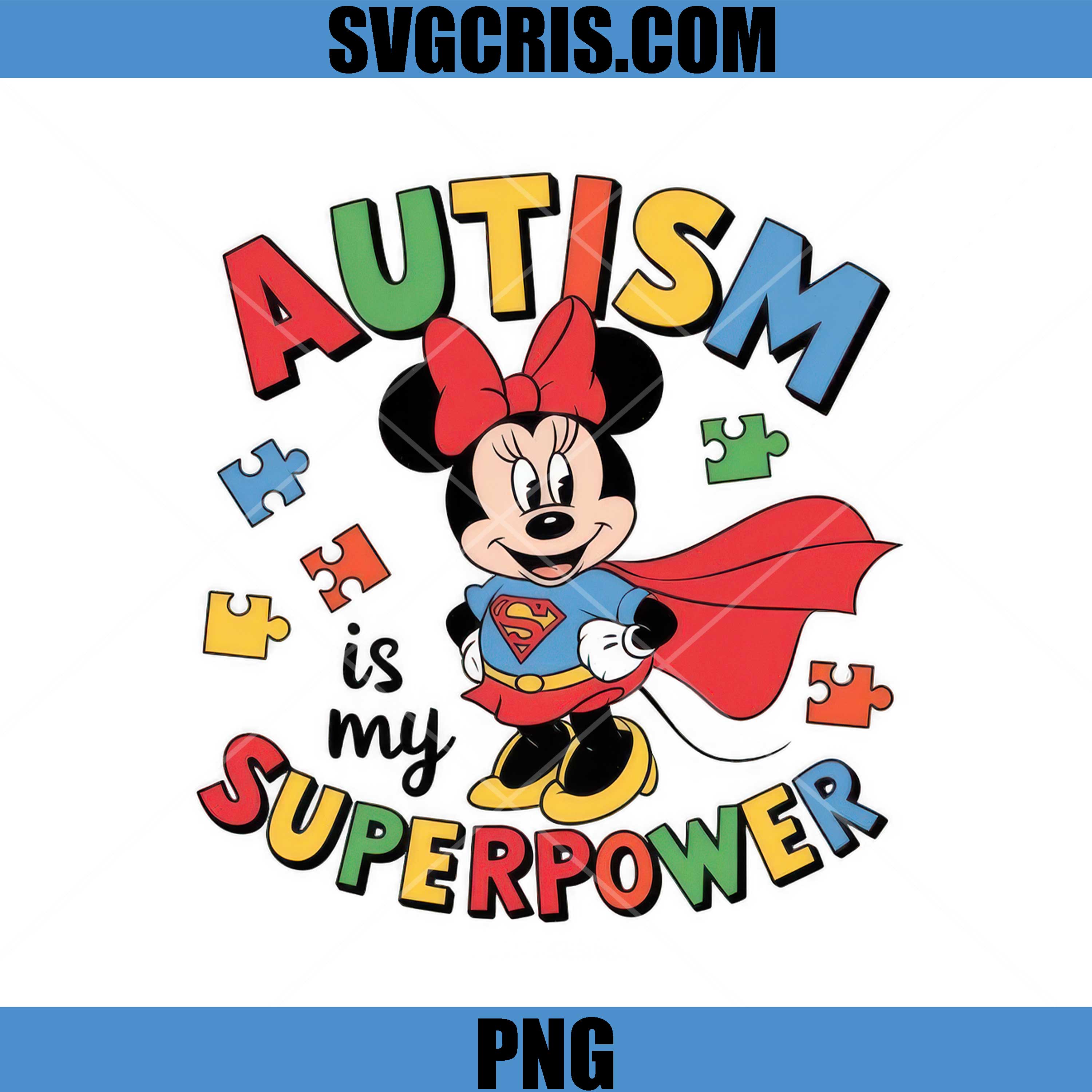 Autism Is My Superpower Minnie PNG, Superhero Mouse Girl PNG