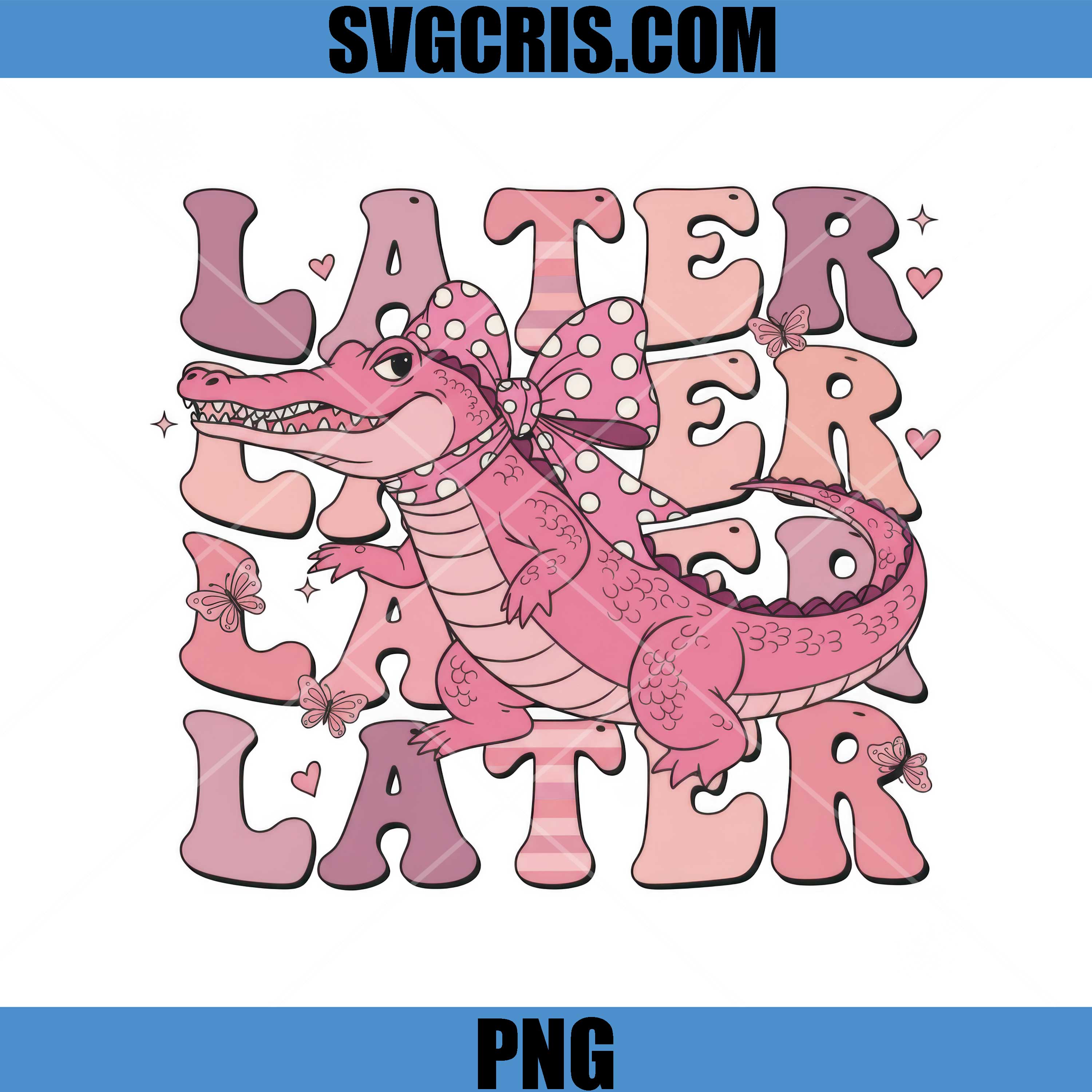 Later Gator Pink PNG, Cute Alligator With Bow PNG