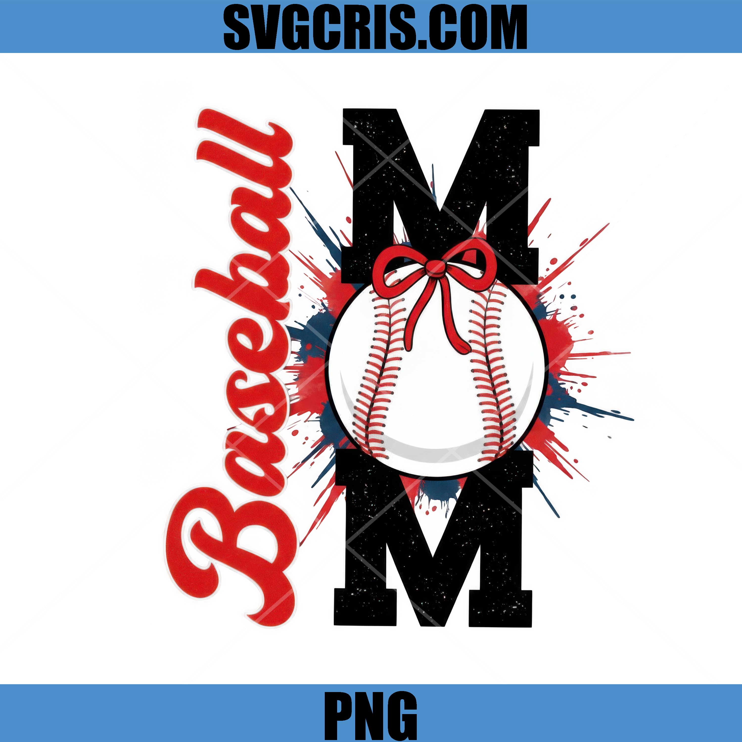 Baseball Mom Letter M Ball Bow PNG, Sport Mom Design PNG