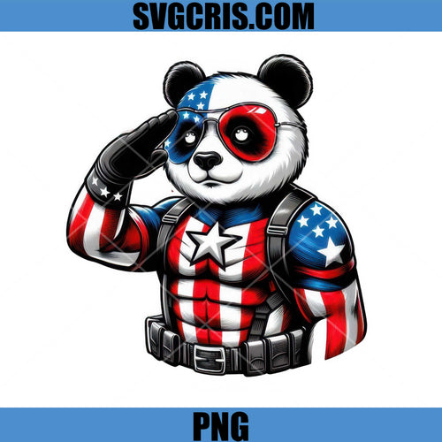 Captain America Panda Salute USA Hero PNG, Panda Superhero Design PNG