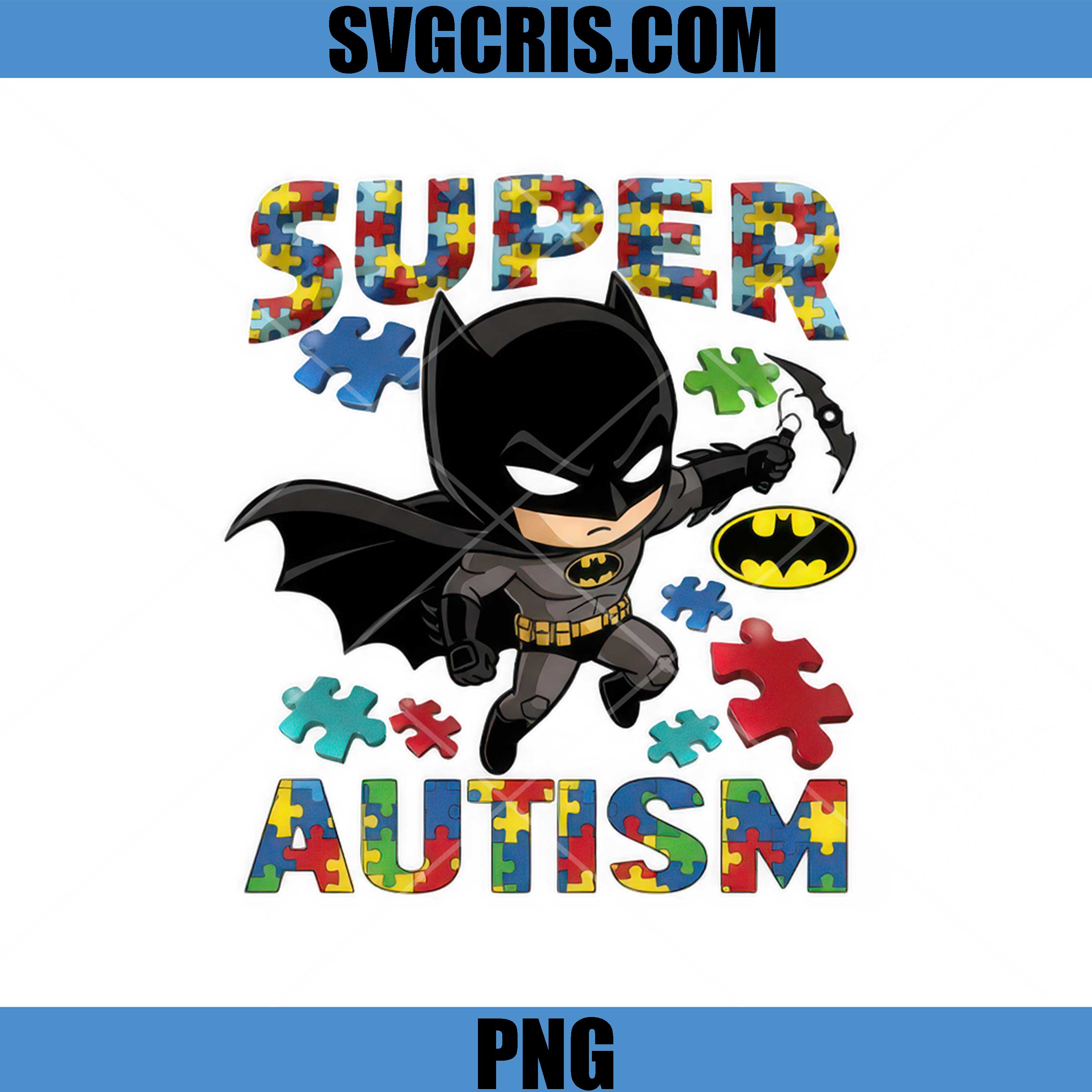 Super Autism Batman PNG, Puzzle Hero Autism Design PNG