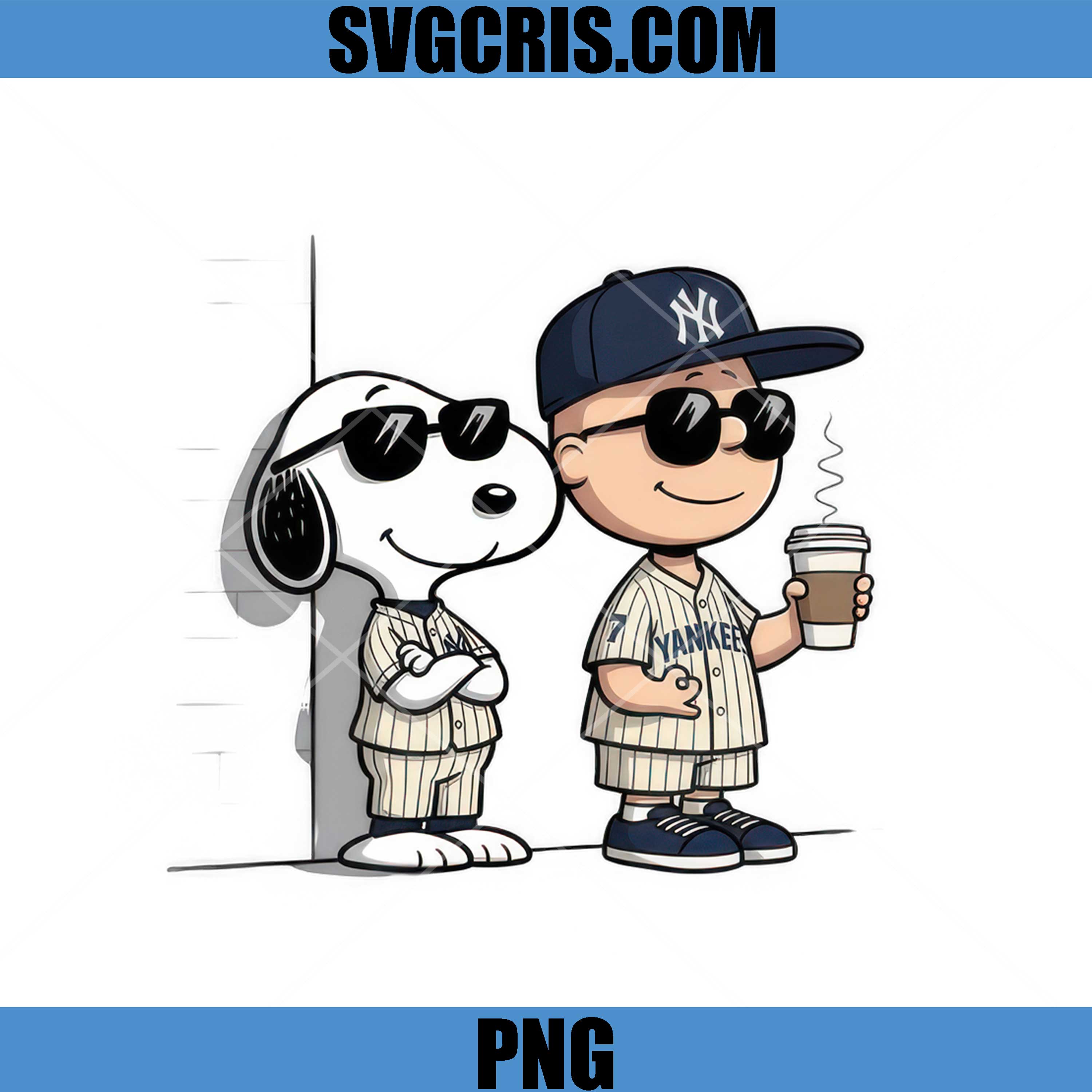 Snoopy Yankees Baseball PNG, Cool Dog Coffee Boy PNG