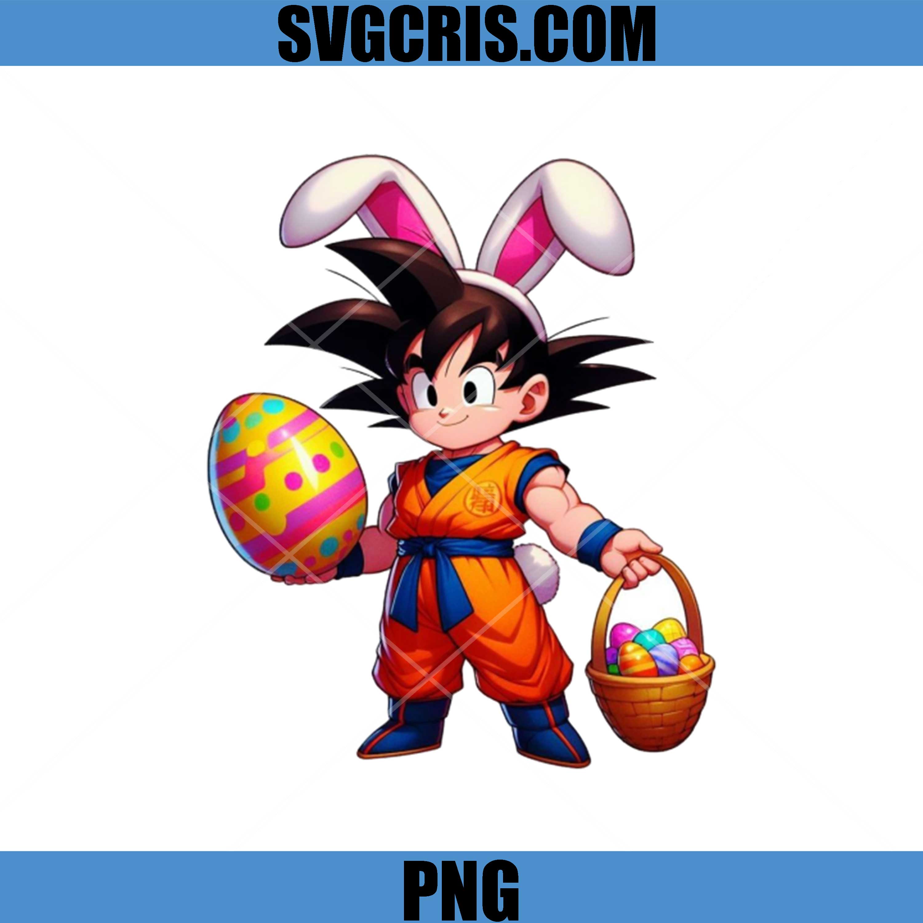 Easter Bunny Anime Character PNG, Cute Anime Goku Easter Basket PNG