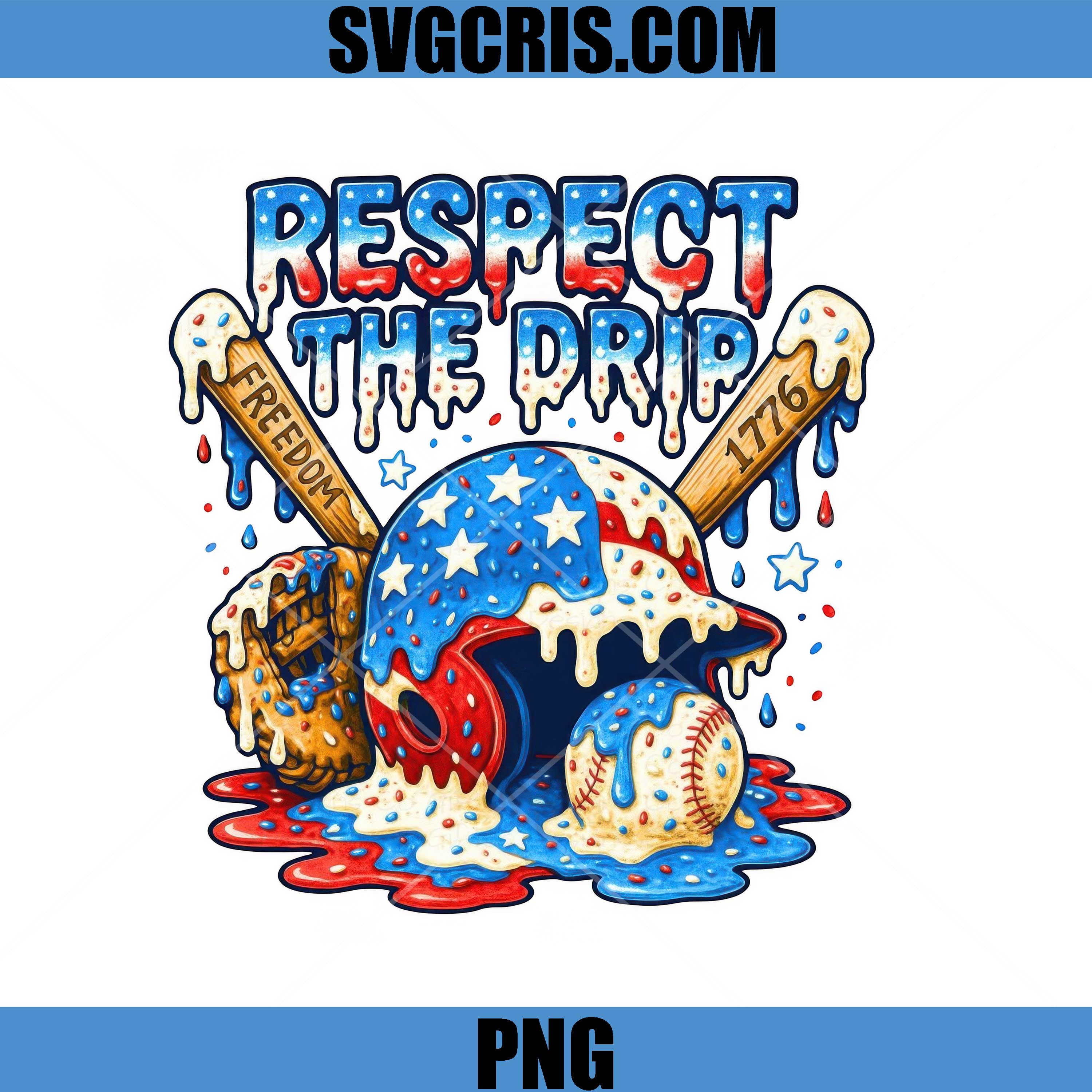 Respect The Drip PNG, USA Baseball Helmet PNG, Freedom 4th July 1776 PNG