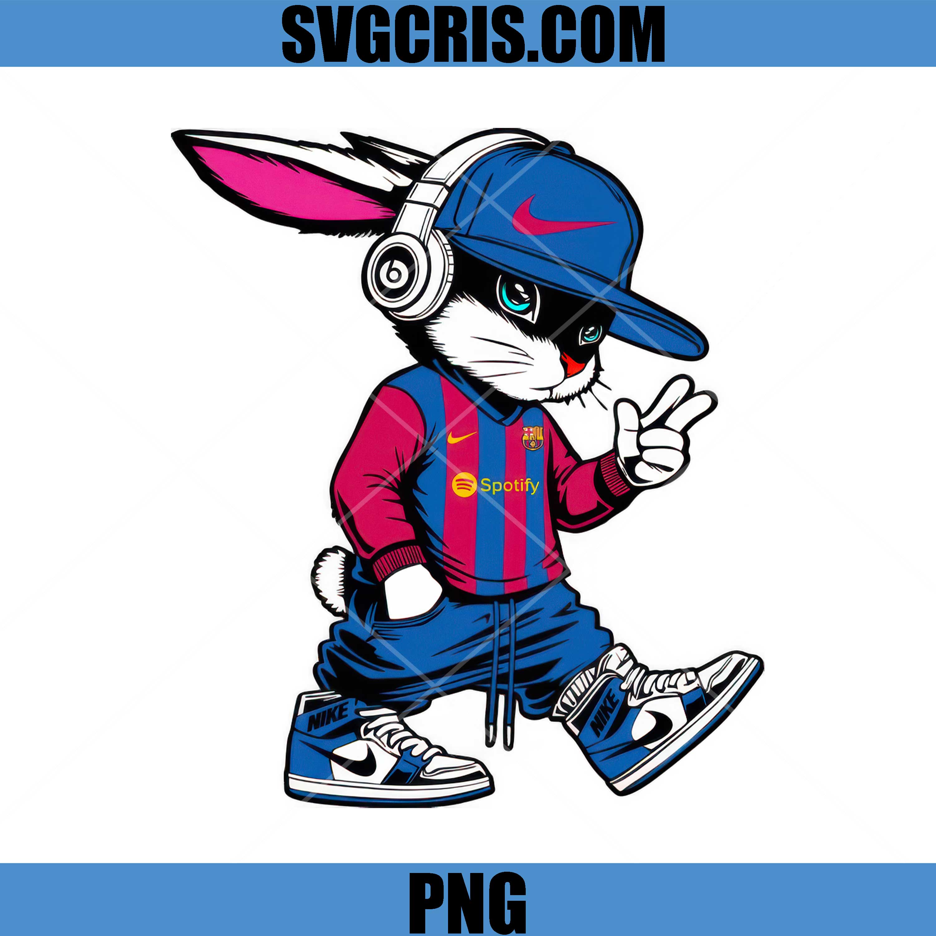 Bunny Wearing Barcelona Headphones PNG, Urban Rabbit PNG