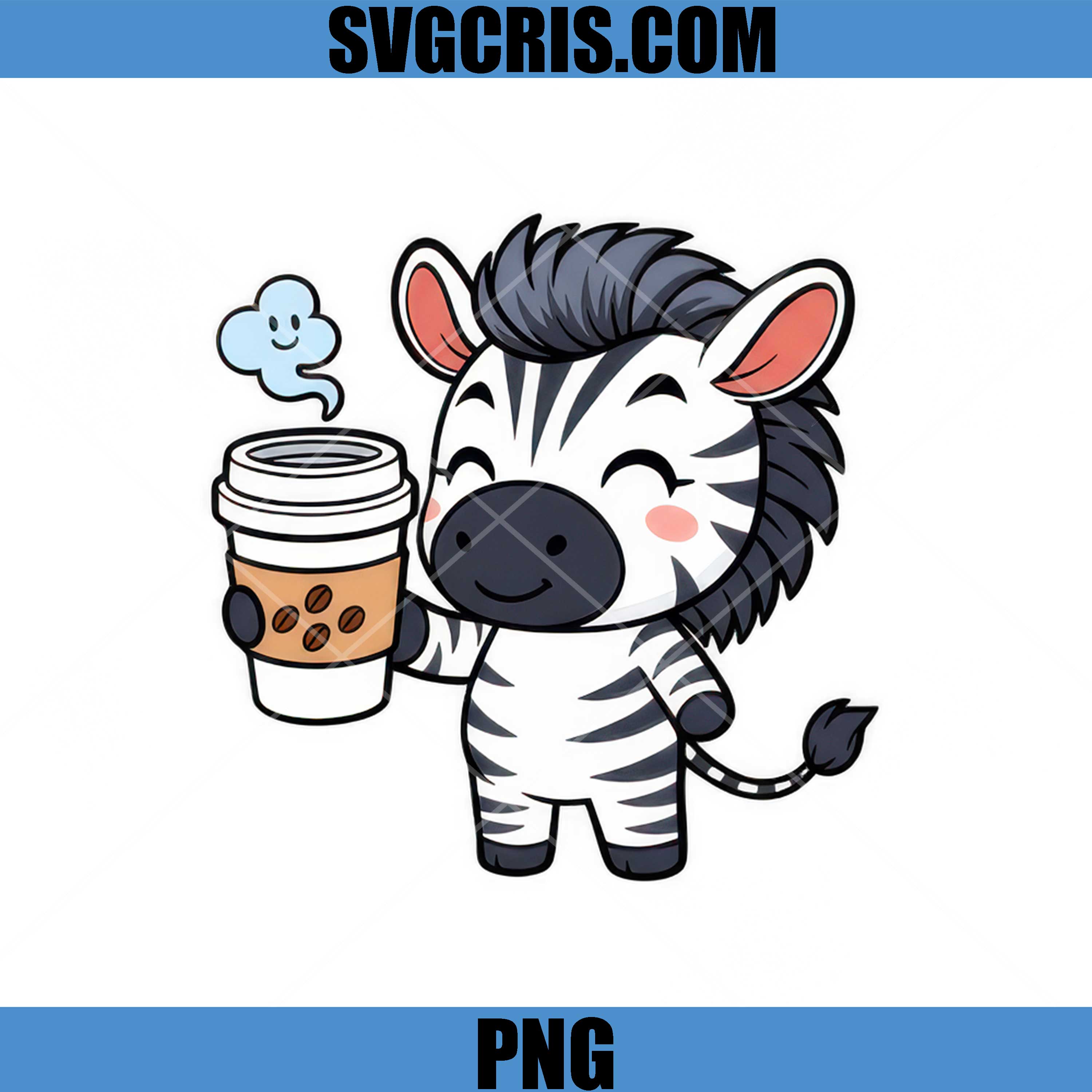 Cute Zebra Coffee Lover PNG, Kawaii Animal Drinking Coffee Design PNG