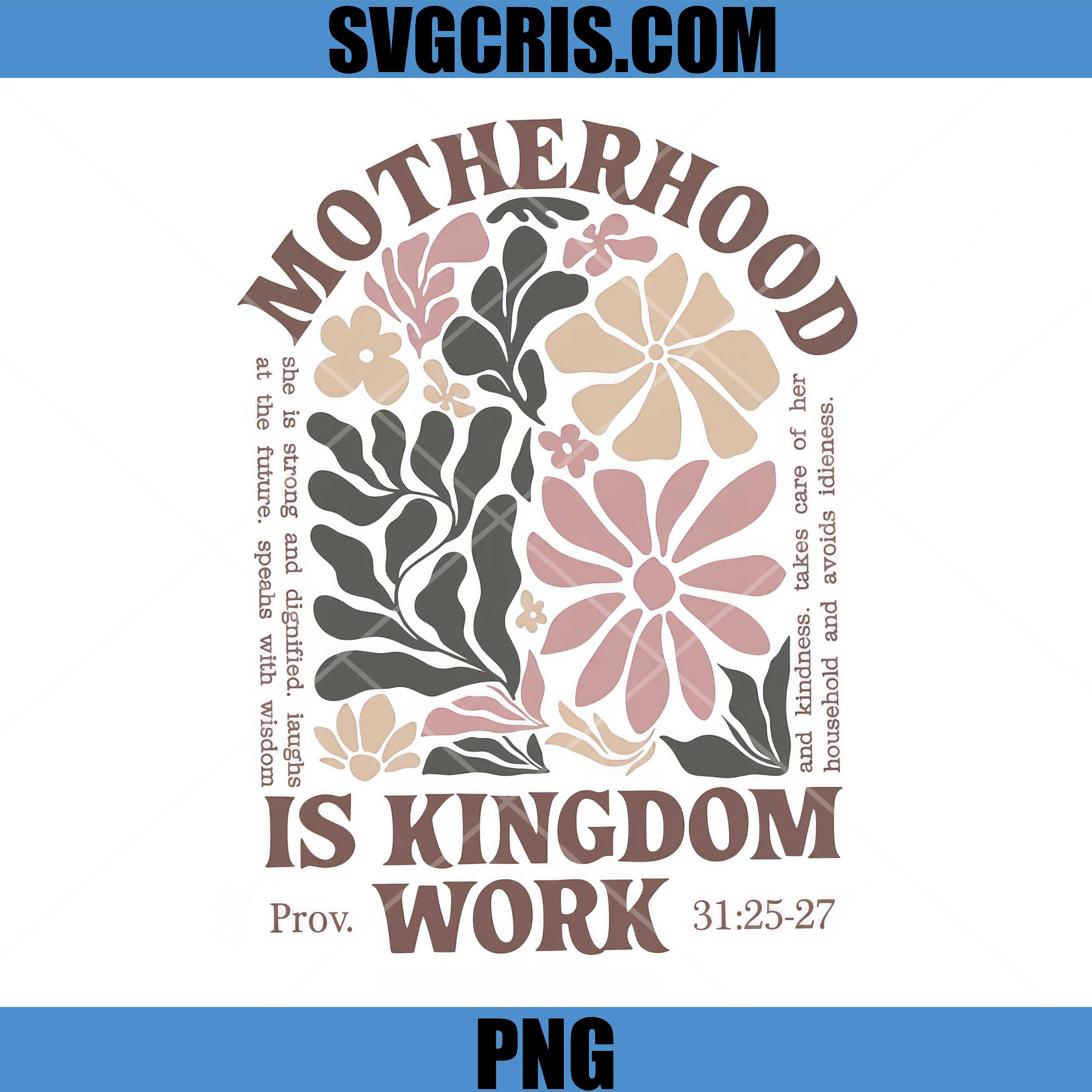 Motherhood Is Kingdom Work Floral Quote PNG, Christian Motherhood Floral PNG