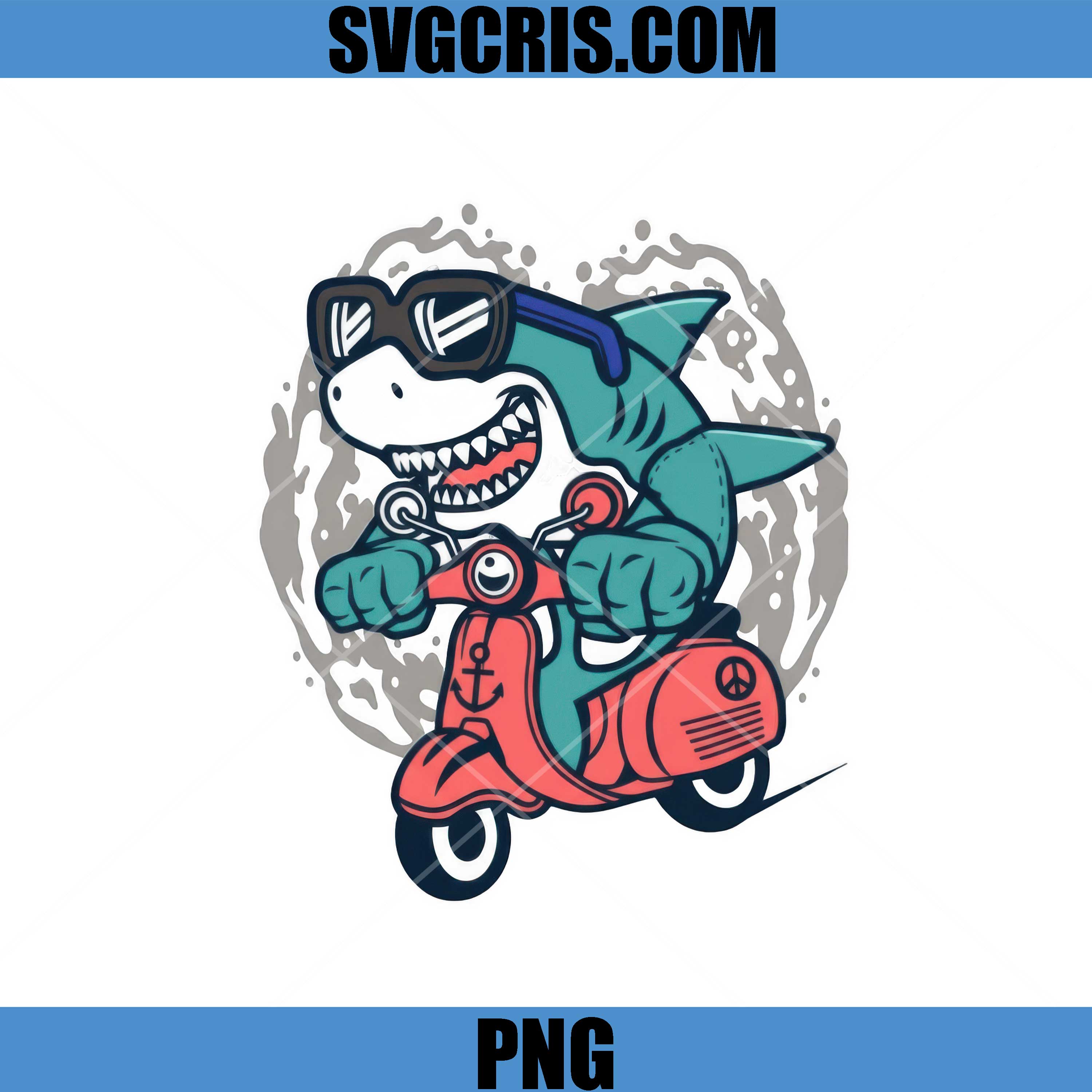 Cool Shark Riding Scooter PNG, Cool Shark Cartoon PNG