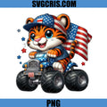 Patriotic Tiger Monster Truck USA Flag PNG, Cute Tiger 4th July PNG