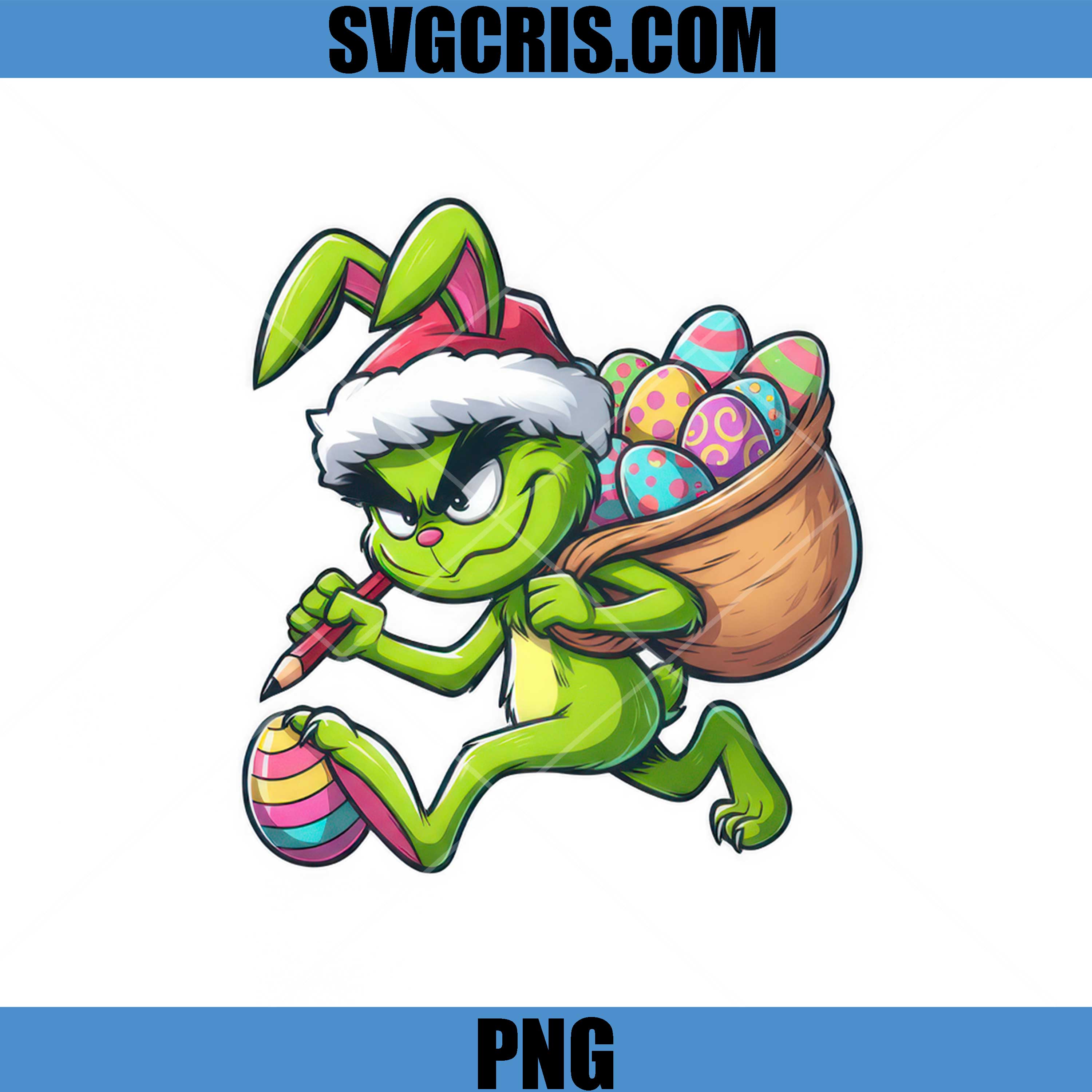 Grinch Easter Bunny With Eggs Basket PNG, Funny Grinch Easter PNG