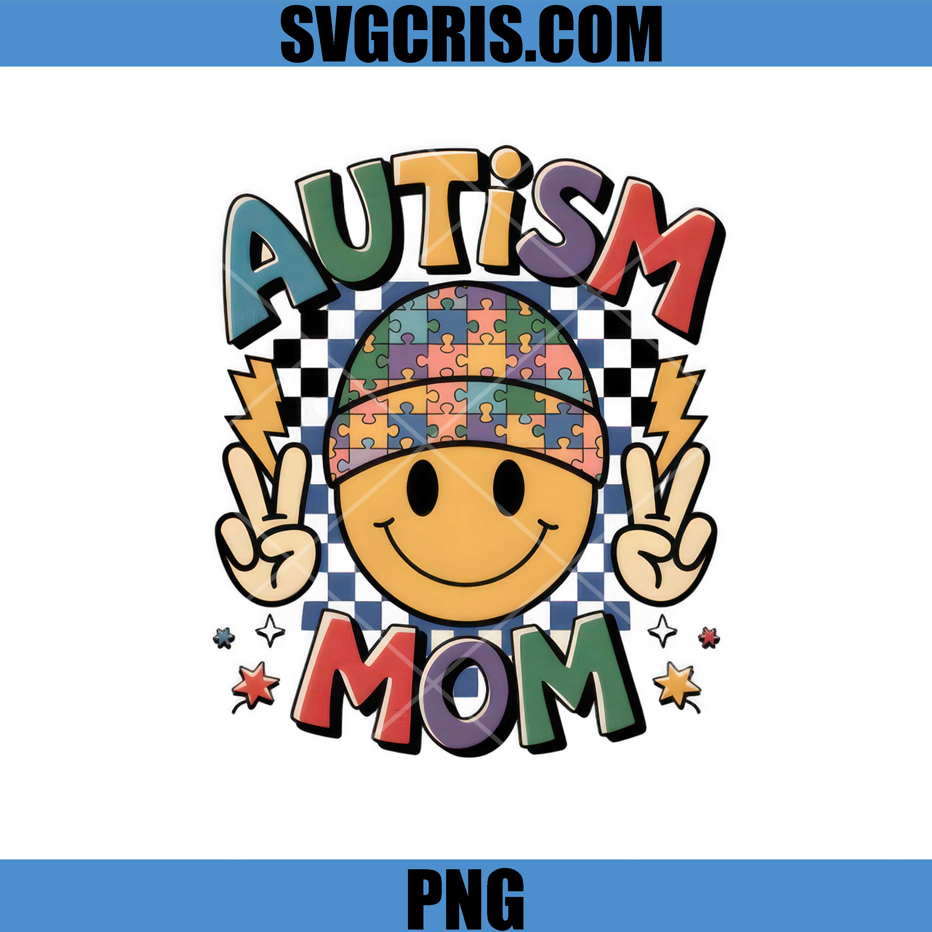Autism Mom Smiley Face PNG, Puzzle Awareness Mom PNG