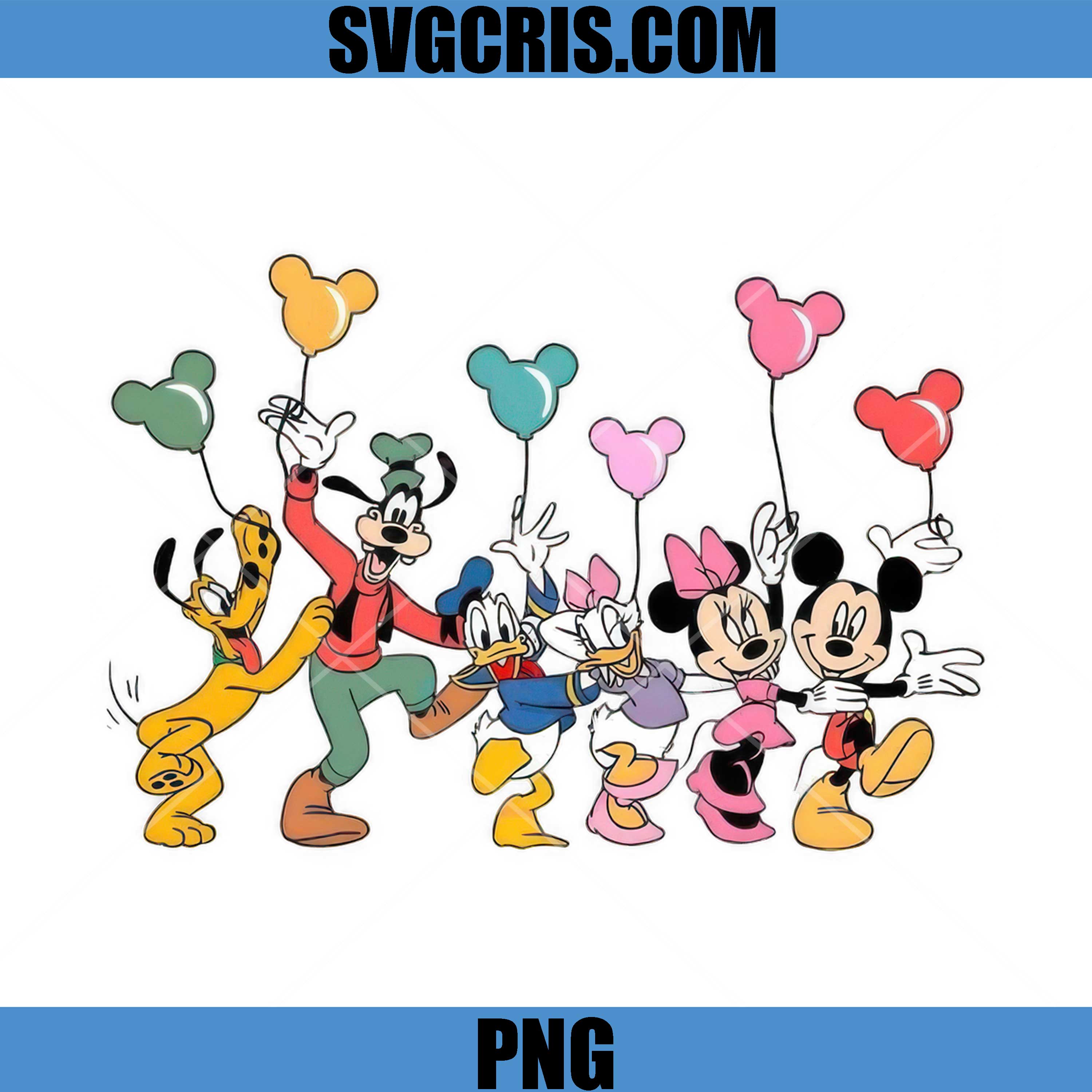 Cute Disney Friends With Balloons PNG, Mickey Group PNG