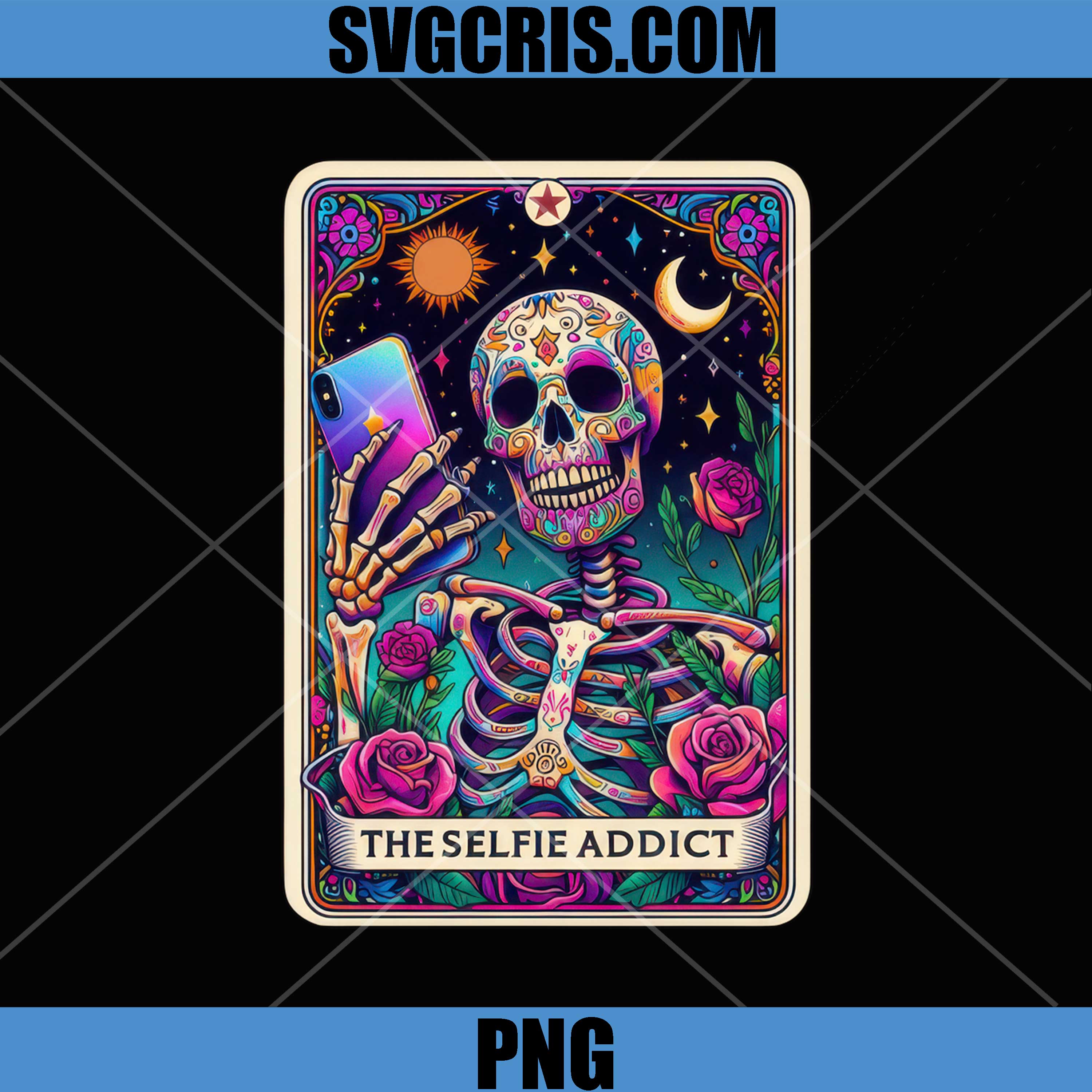 The Selfie Addict PNG, Skeleton Tarot PNG, Gothic Skull Phone Art PNG