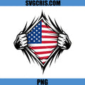 American Flag Ripped Chest PNG, Patriotic USA 4th of July PNG