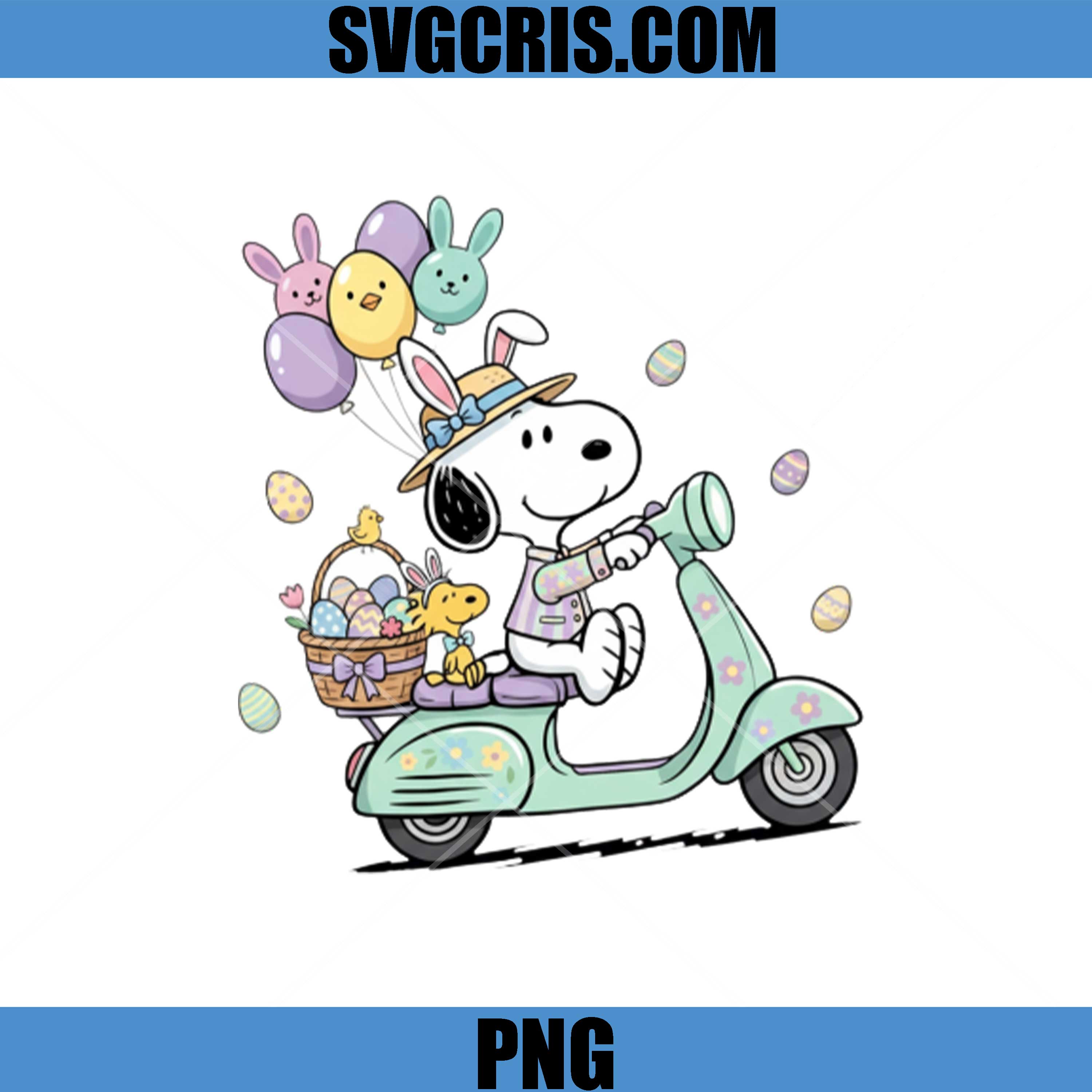 Snoopy Easter Scooter With Eggs Basket PNG, Cute Easter Snoopy PNG
