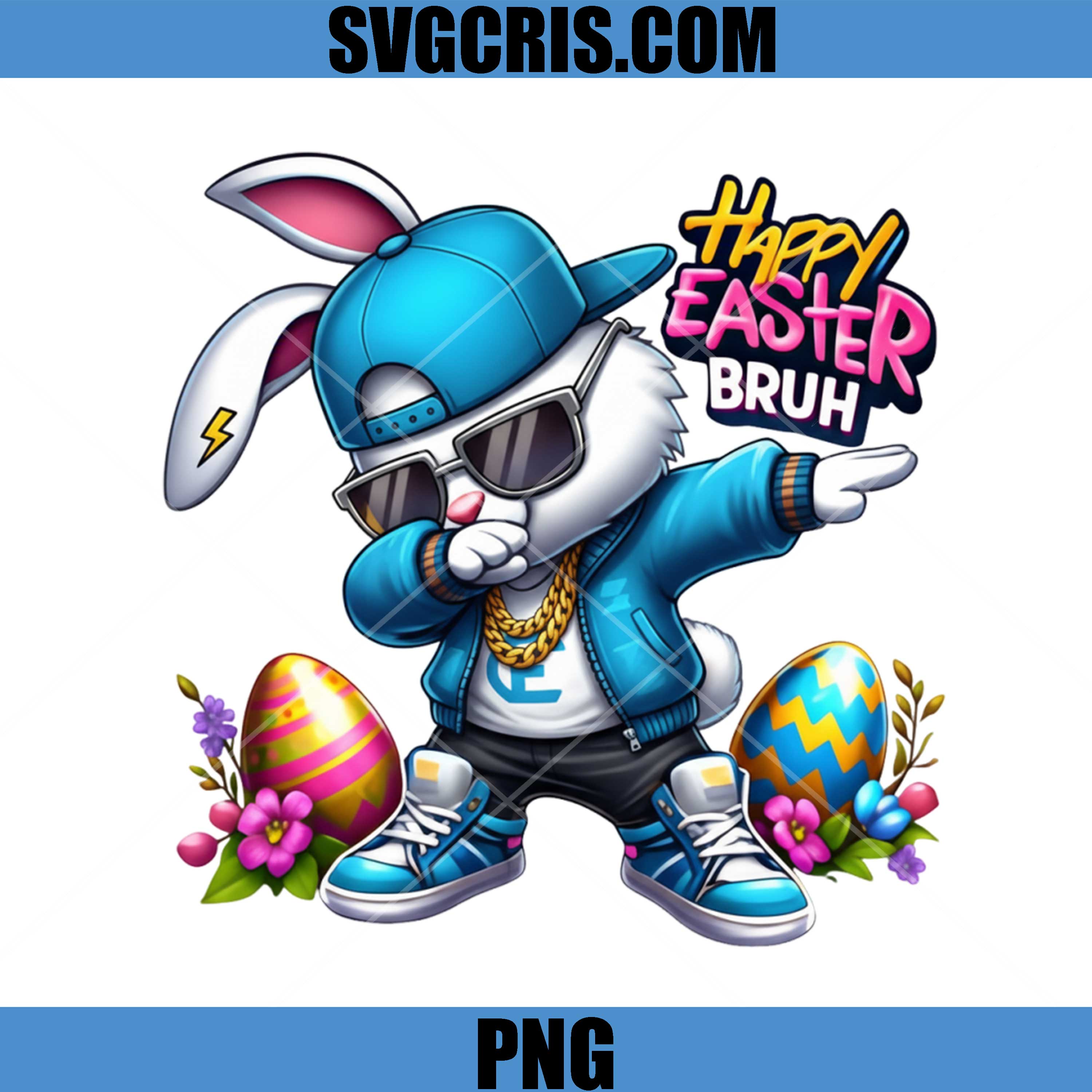 Happy Easter Bruh Bunny PNG, Dabbing Easter Bunny With Eggs PNG