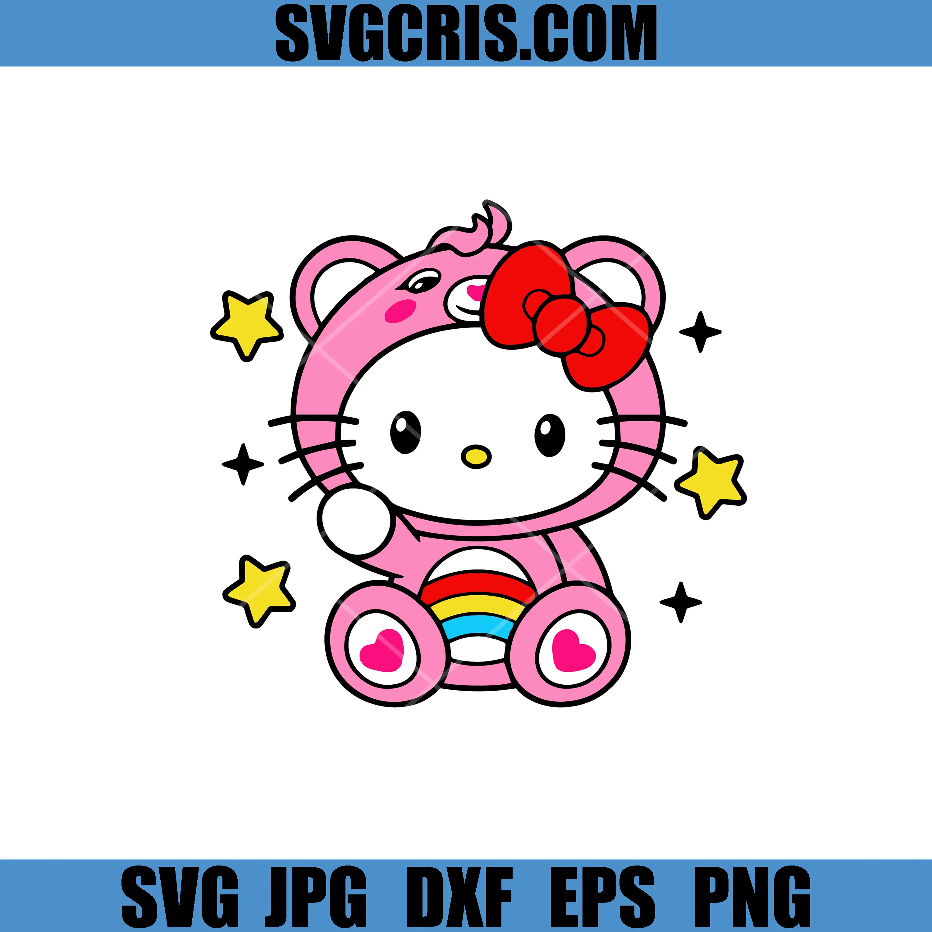 Adorable Kitty In Bear Suit SVG, Cute Kawaii Rainbow Kitty SVG