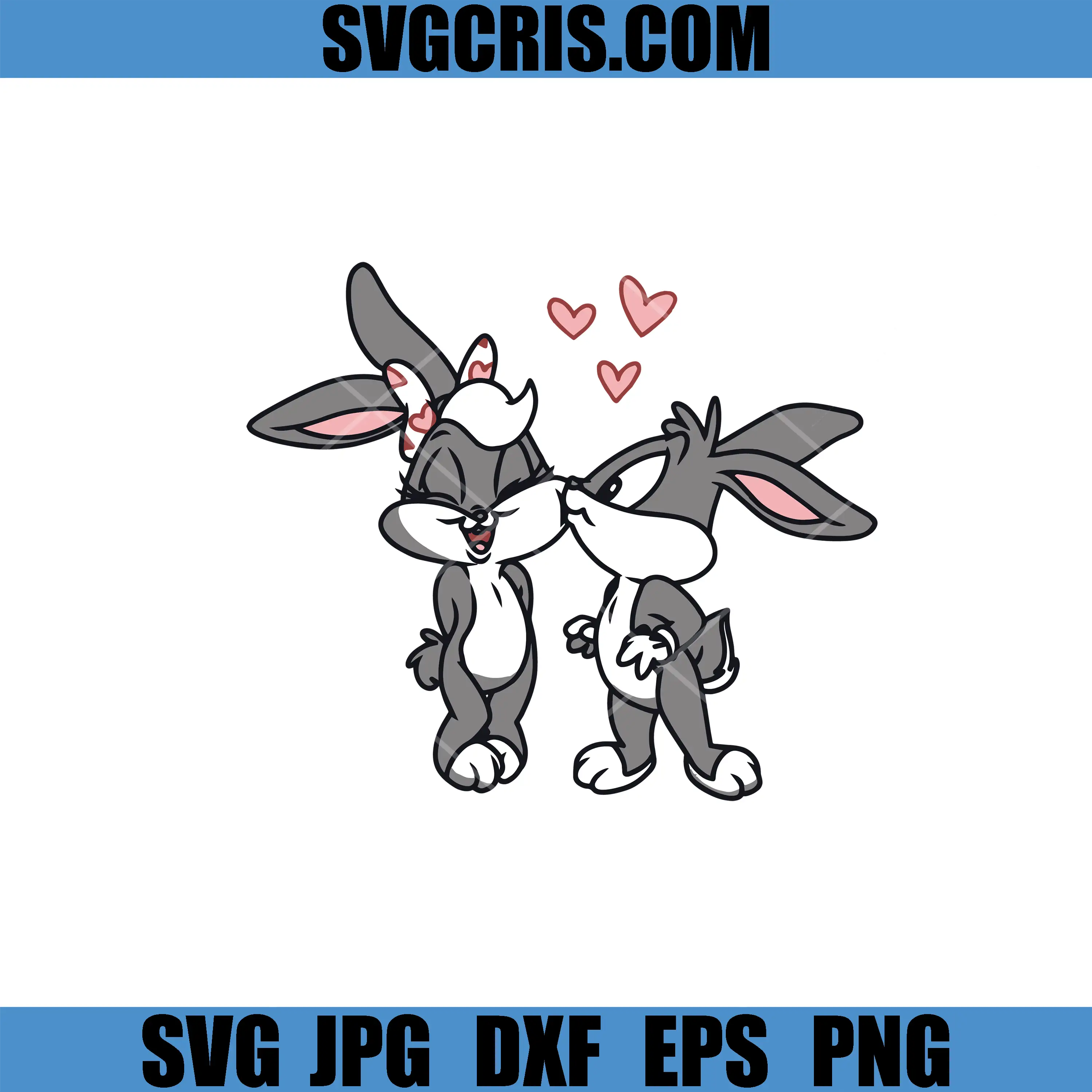 Valentine Bunny Couple SVG, Sweet Kissing Rabbits SVG
