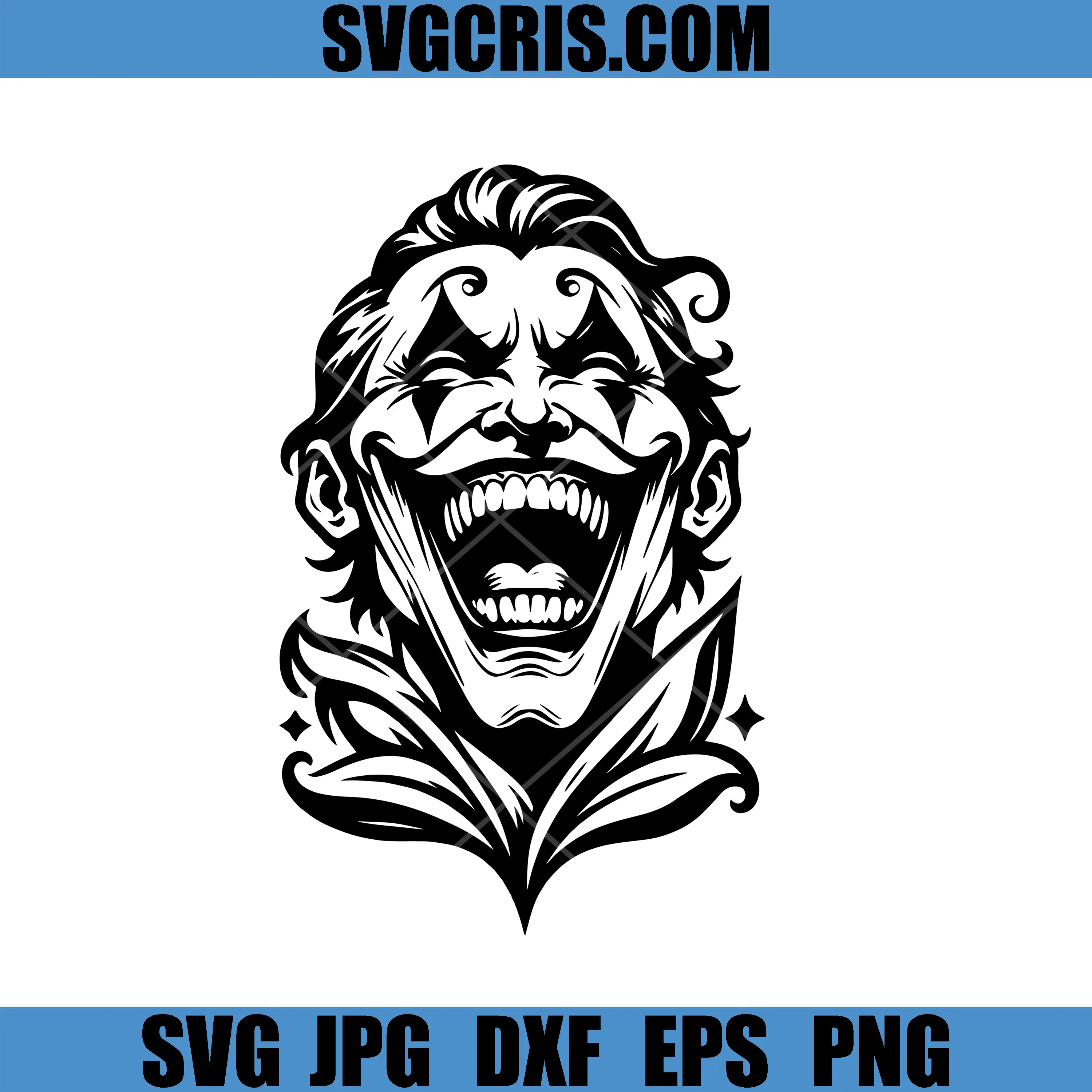 Joker Evil Laugh Face SVG, Dark Villain Black White Art SVG