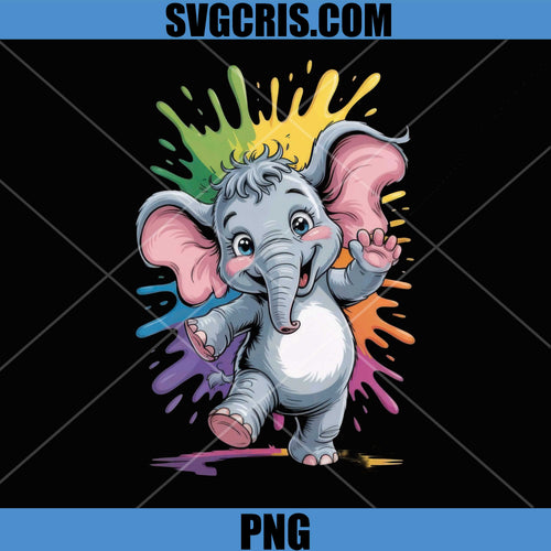 Baby Elephant Color Splash PNG, Kawaii Animal Clipart PNG