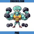 Squidward Gym Muscle Dumbbell PNG, Strong Squidward Fitness PNG