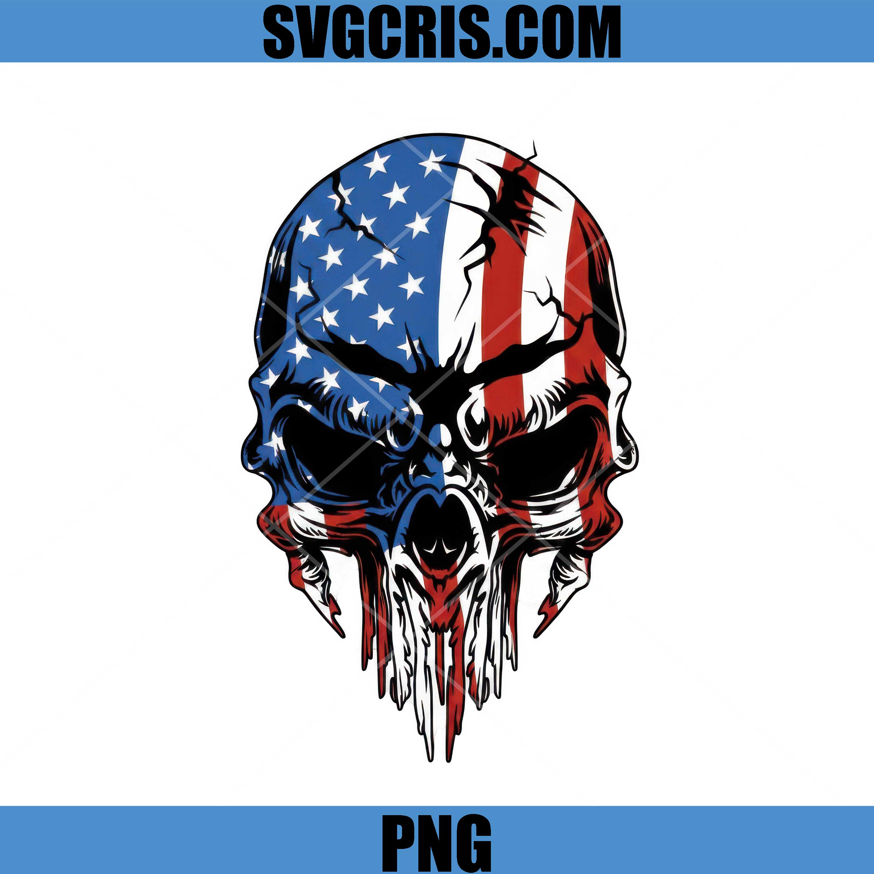 USA Skull Flag Grunge Art PNG, American Patriotic Skull Drip PNG