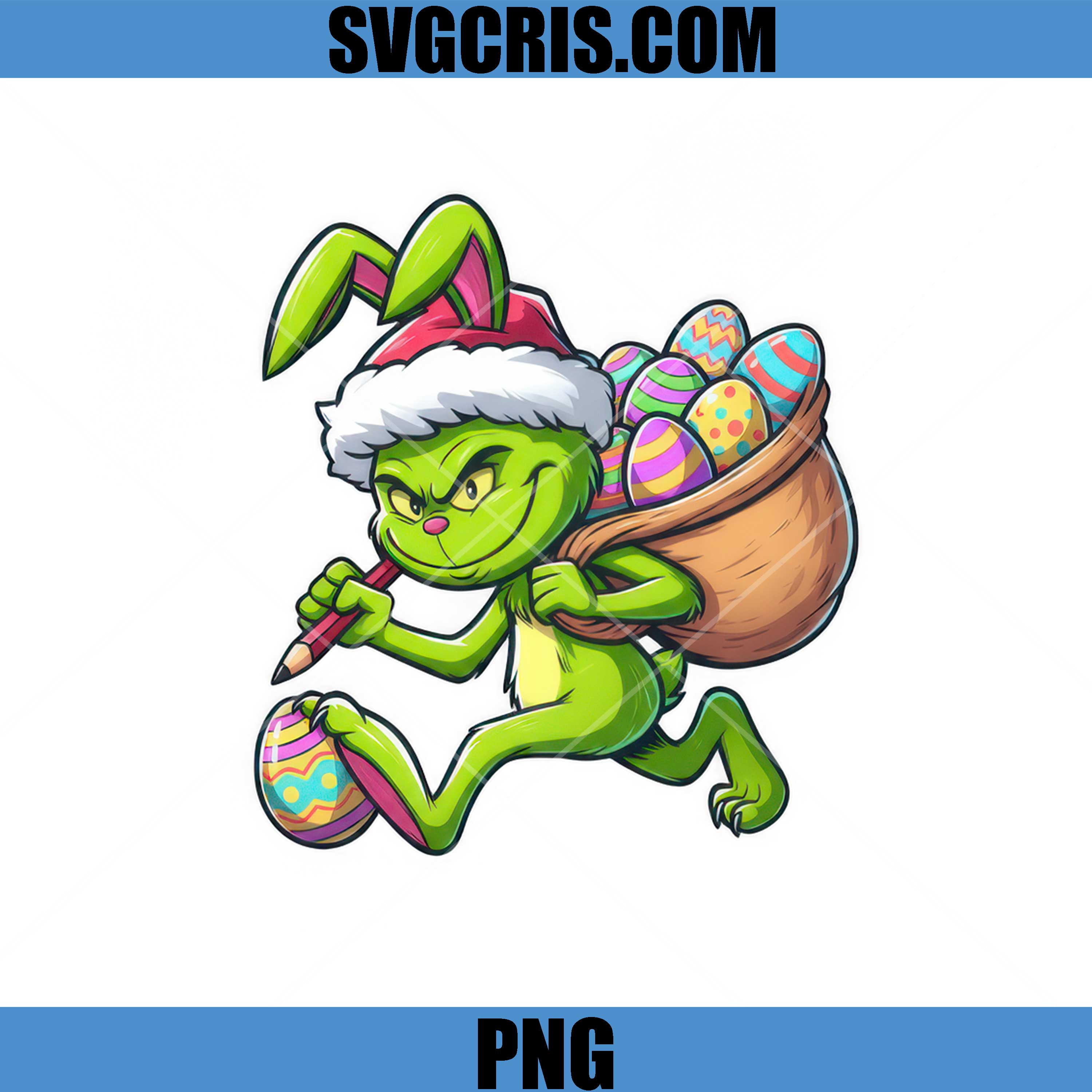 Grinch Bunny Ears Carrying Easter Eggs PNG, Cute Grinch Bunny PNG