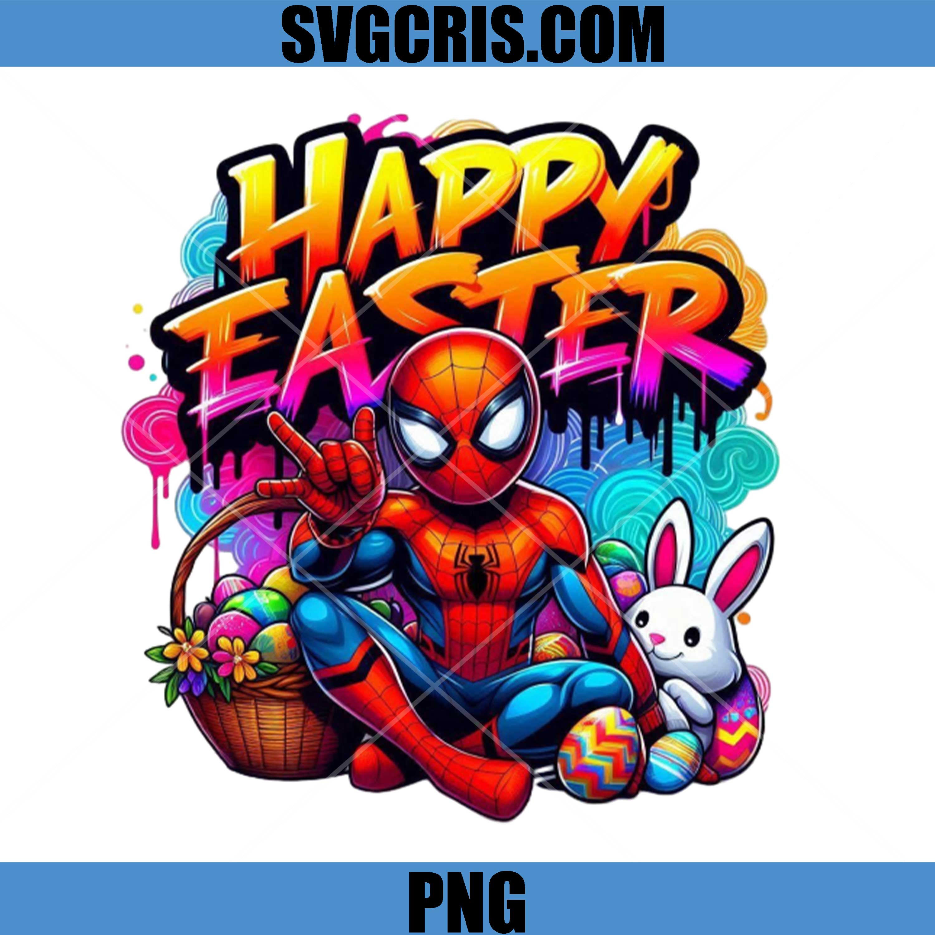 Happy Easter Spider Man PNG, Cute Superhero With Bunny Eggs PNG