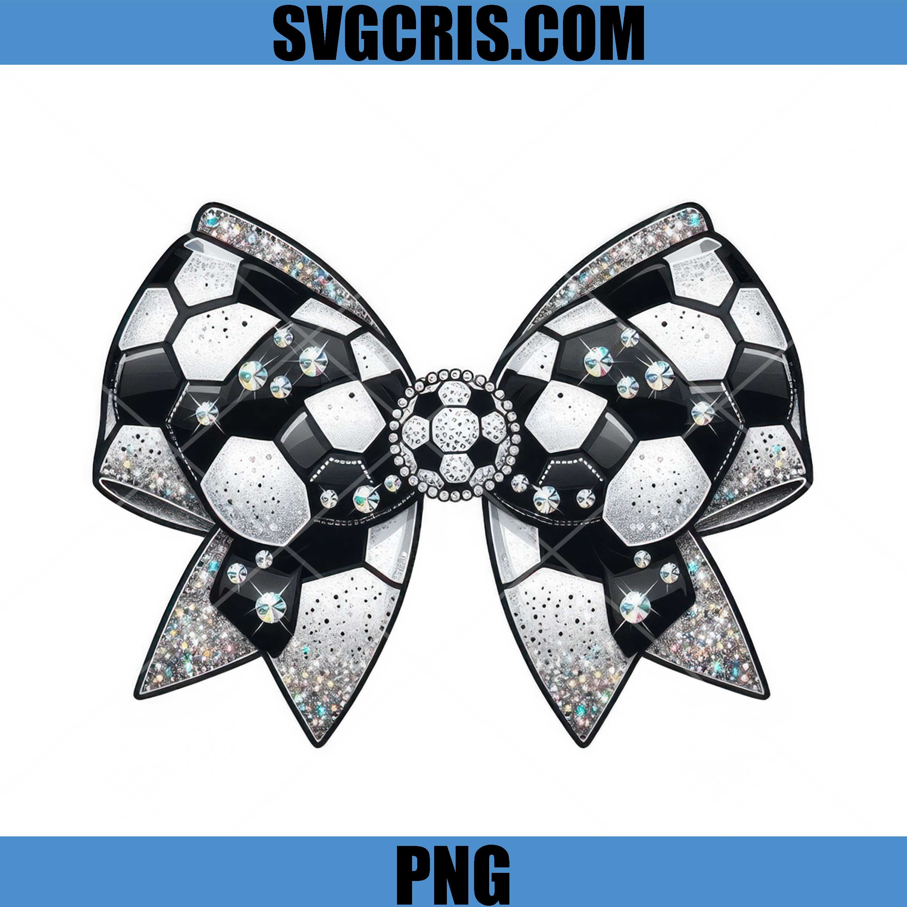 Soccer Bow Glitter PNG, Rhinestone Football Ribbon PNG