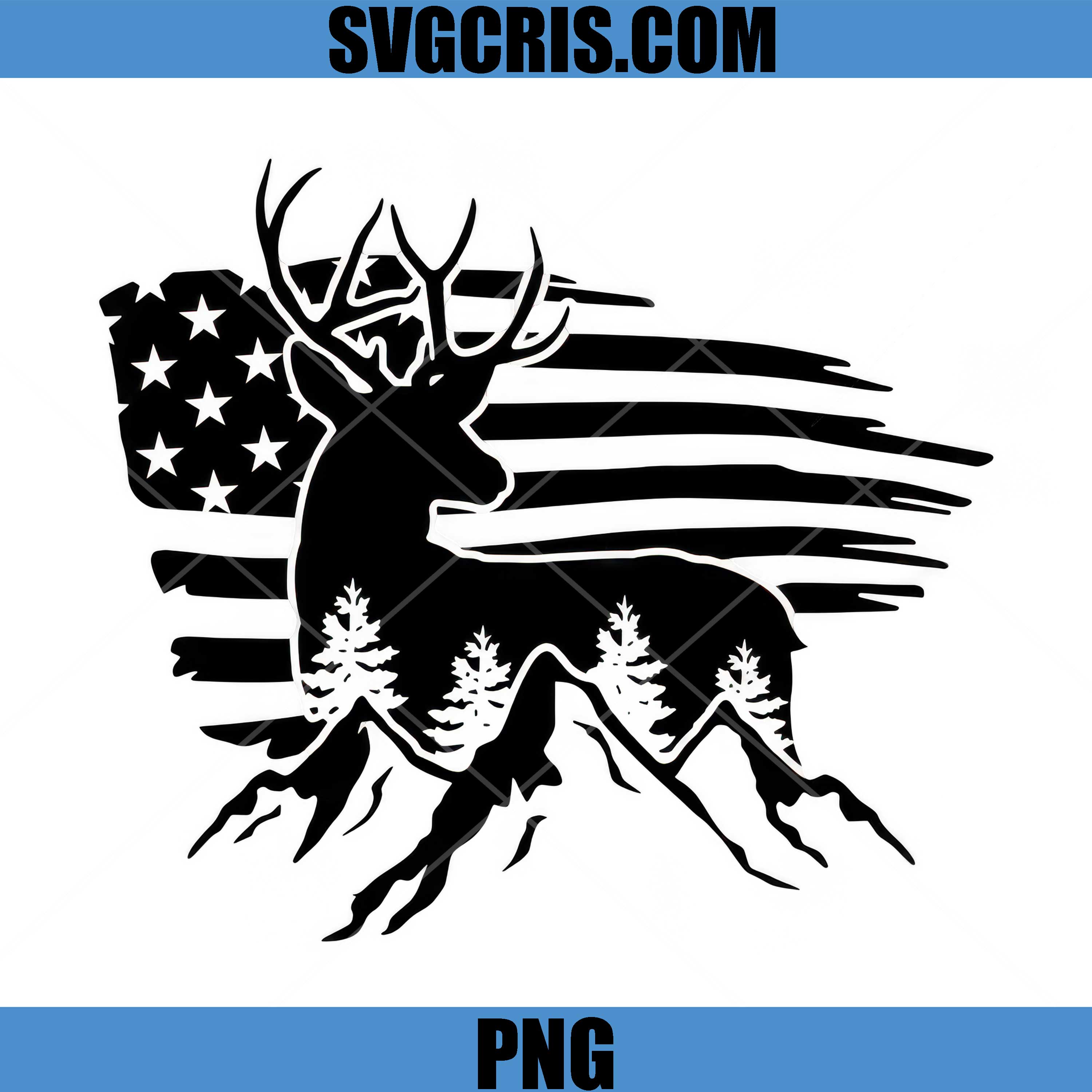 Deer American Flag Mountain Forest PNG, Patriotic Hunting PNG