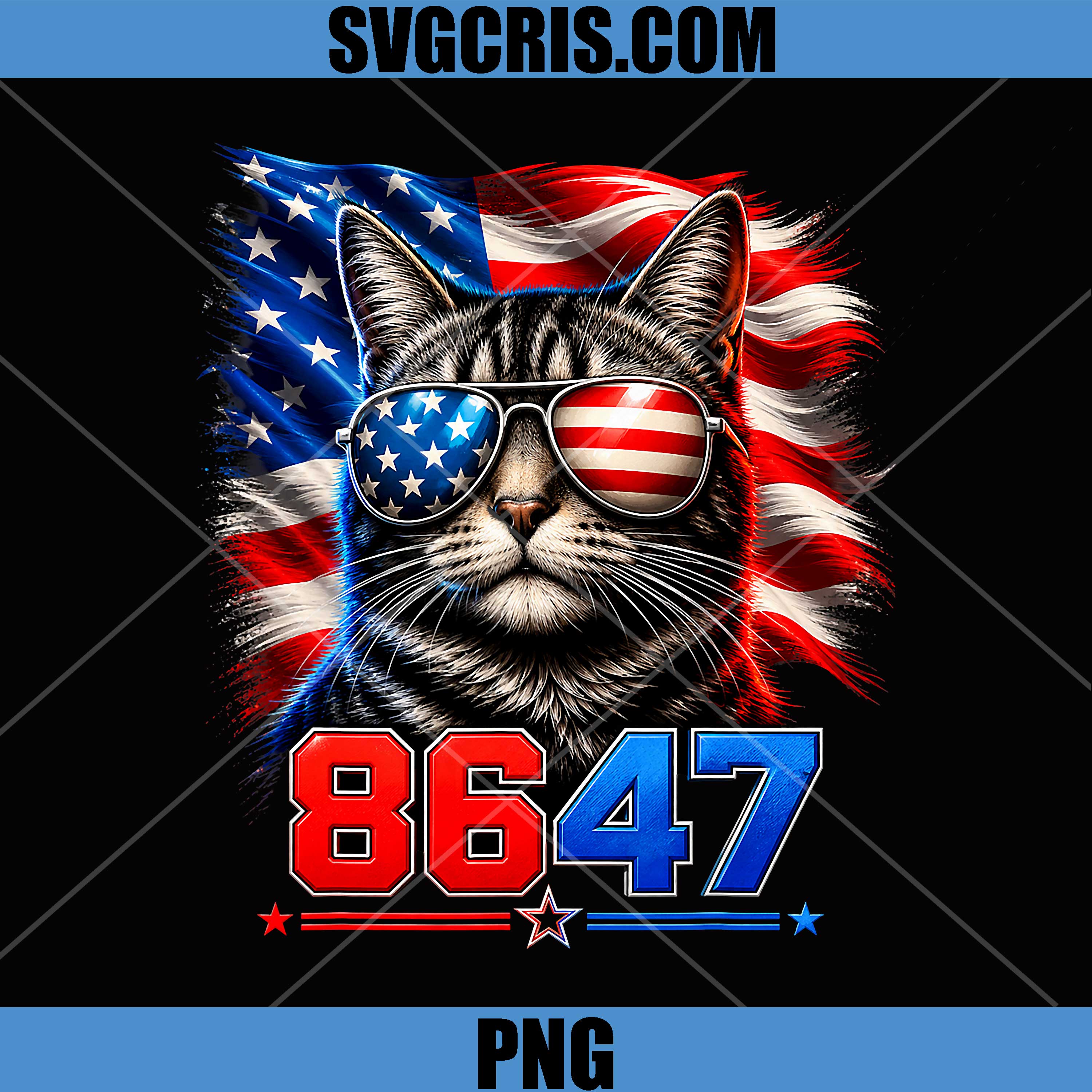 8647 Cat Patriotic PNG, 86 47 Funny Cat USA Flag Sunglasses PNG