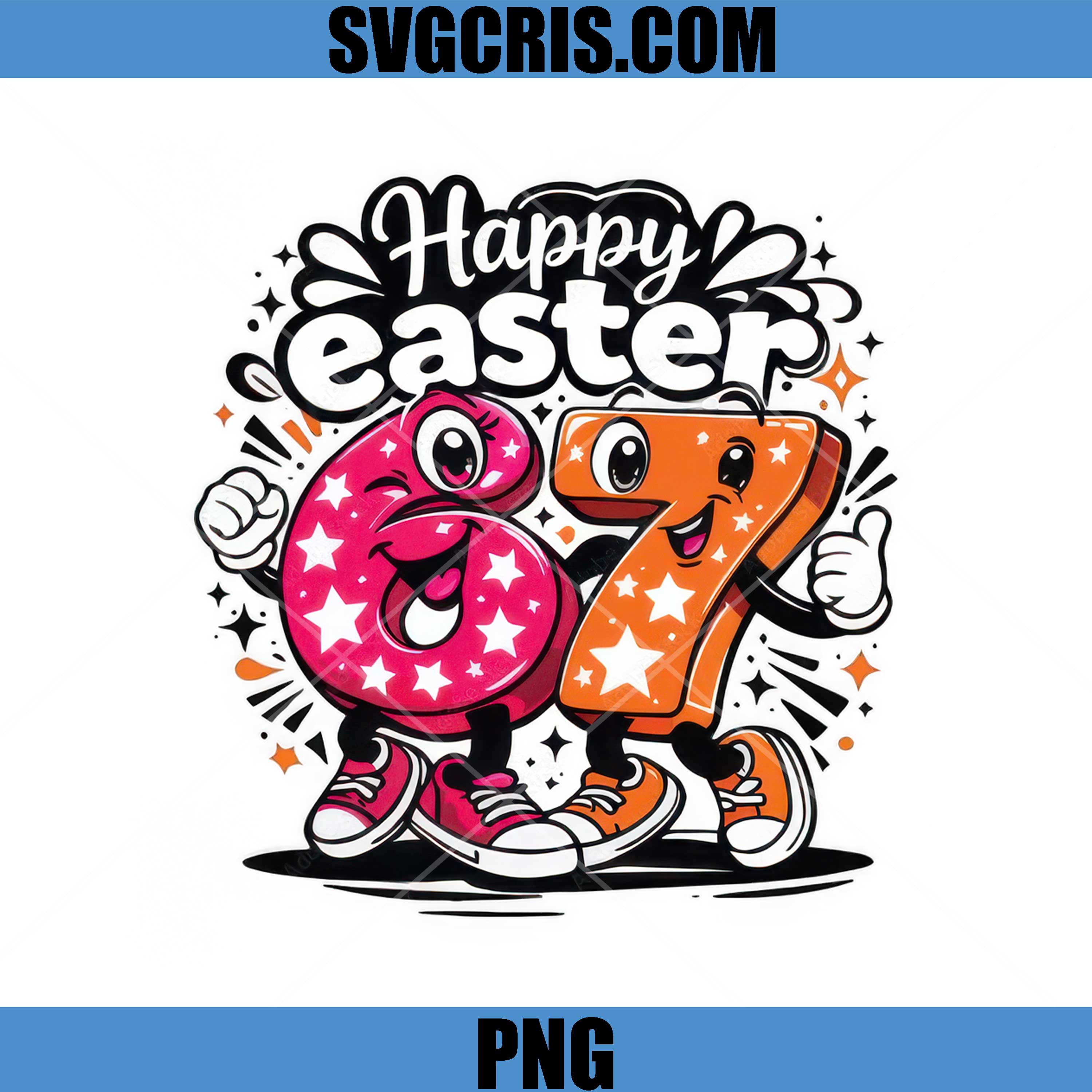 Happy Easter 67 Cartoon Numbers PNG, Cute 6 7 Design PNG