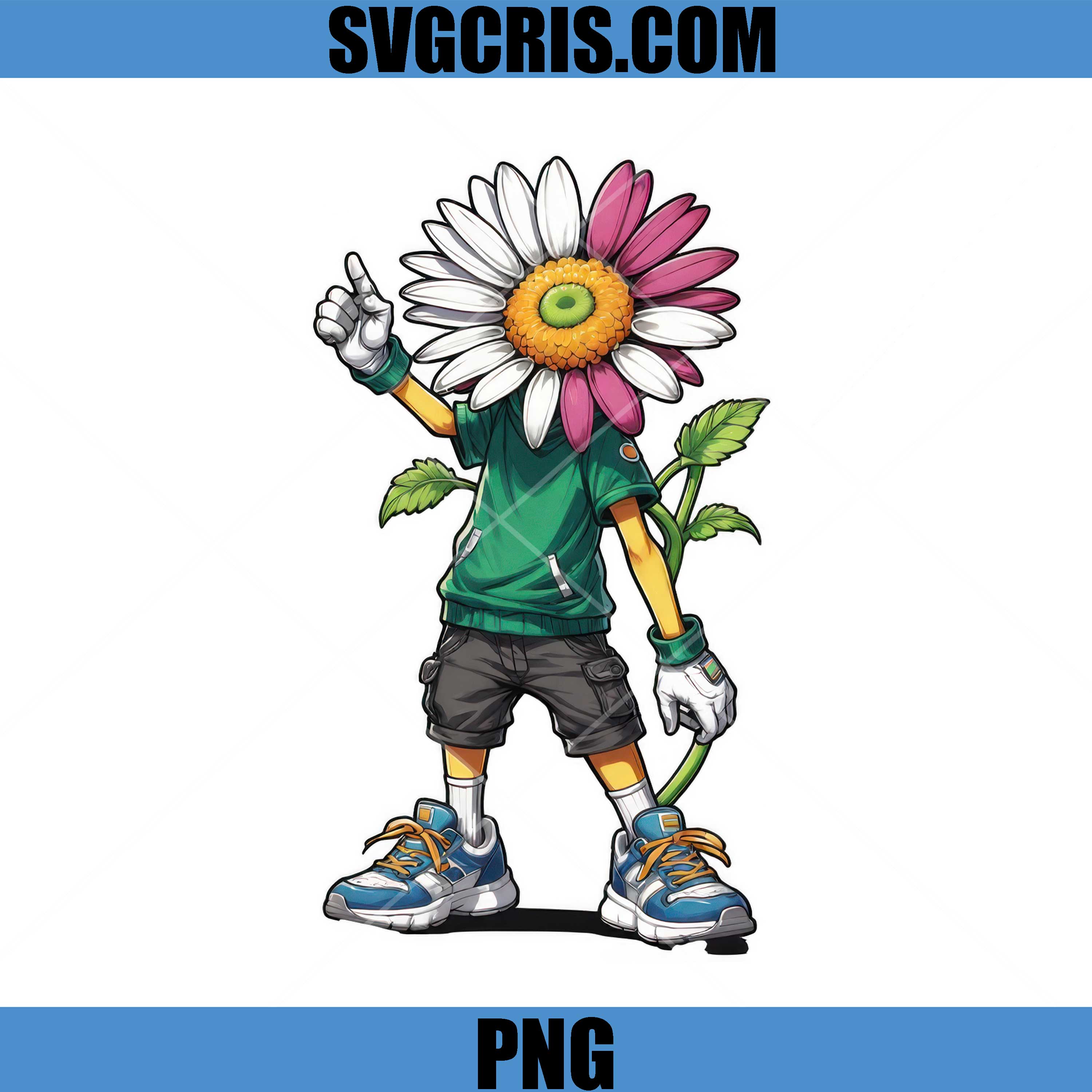 Cool Flower Head Street Character PNG, Urban Plant Style PNG