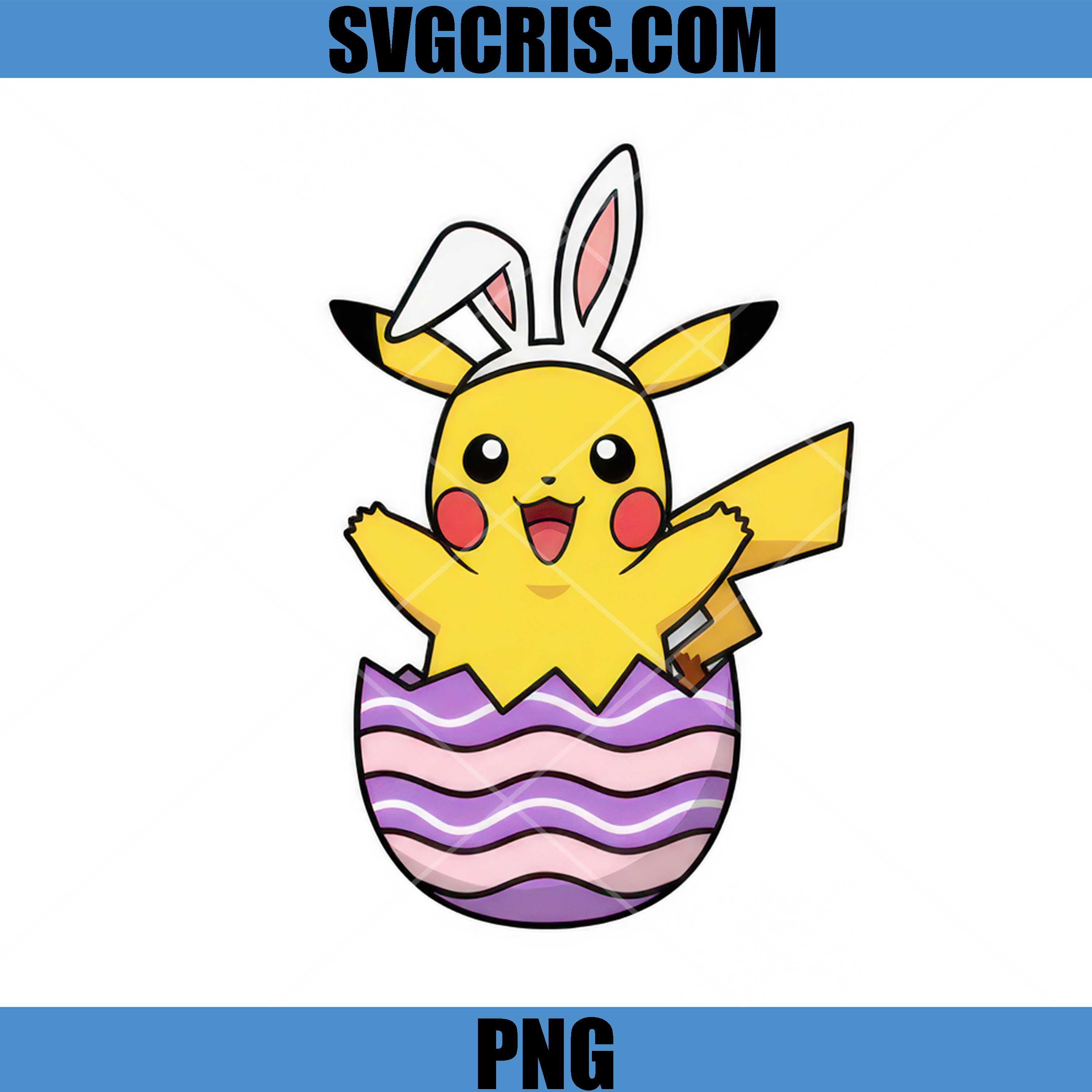 Pikachu Easter Bunny Ears In Egg Cute PNG, Pokemon Easter PNG