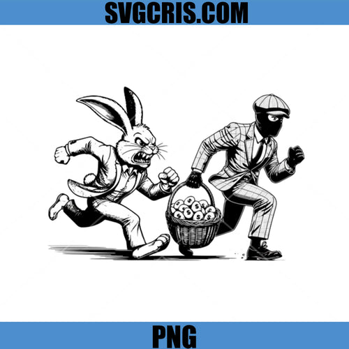Angry Easter Bunny Chasing Thief PNG, Funny Easter Meme PNG