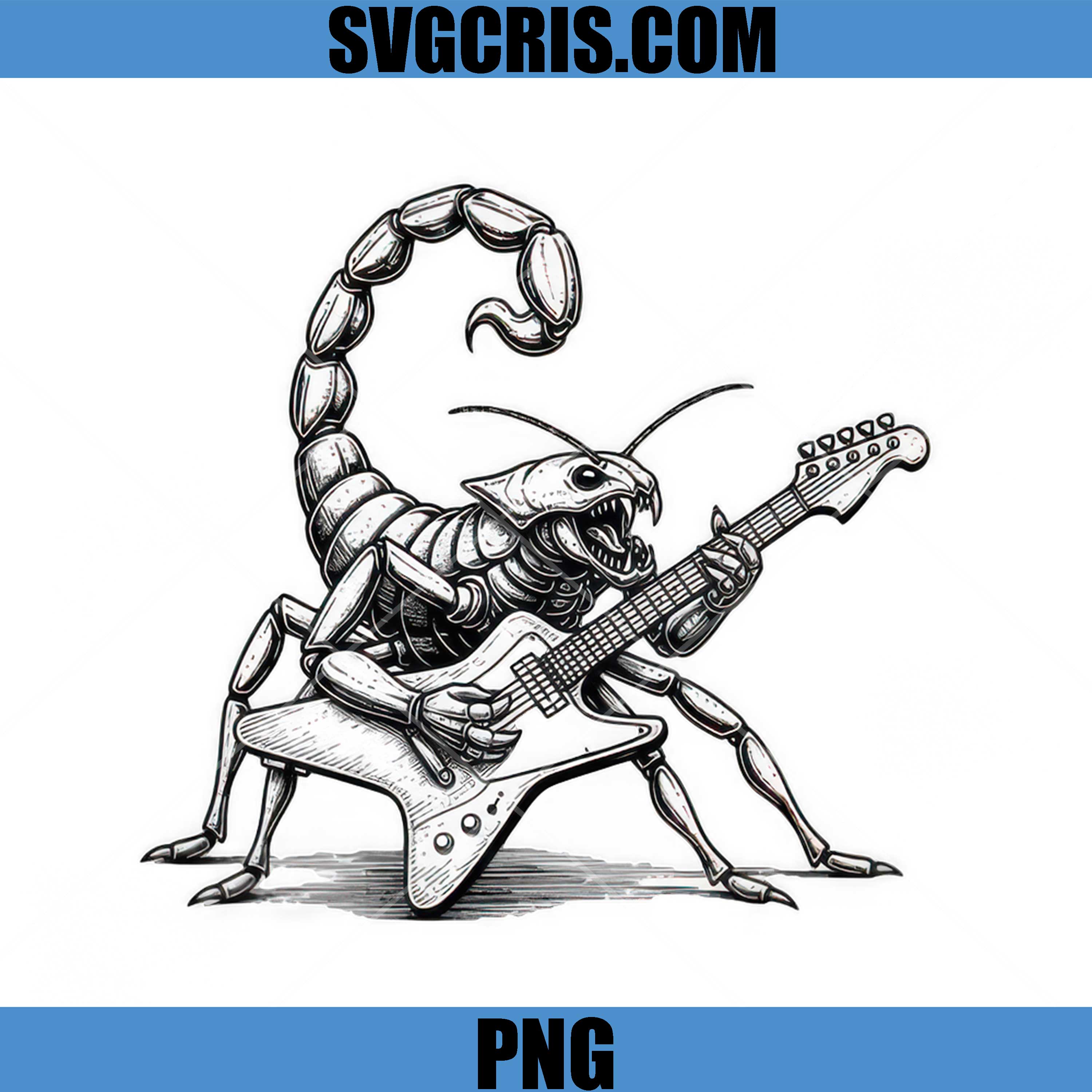 Rock Scorpion Guitar PNG, Cool Animal Musician Electric Guitar Graphic PNG