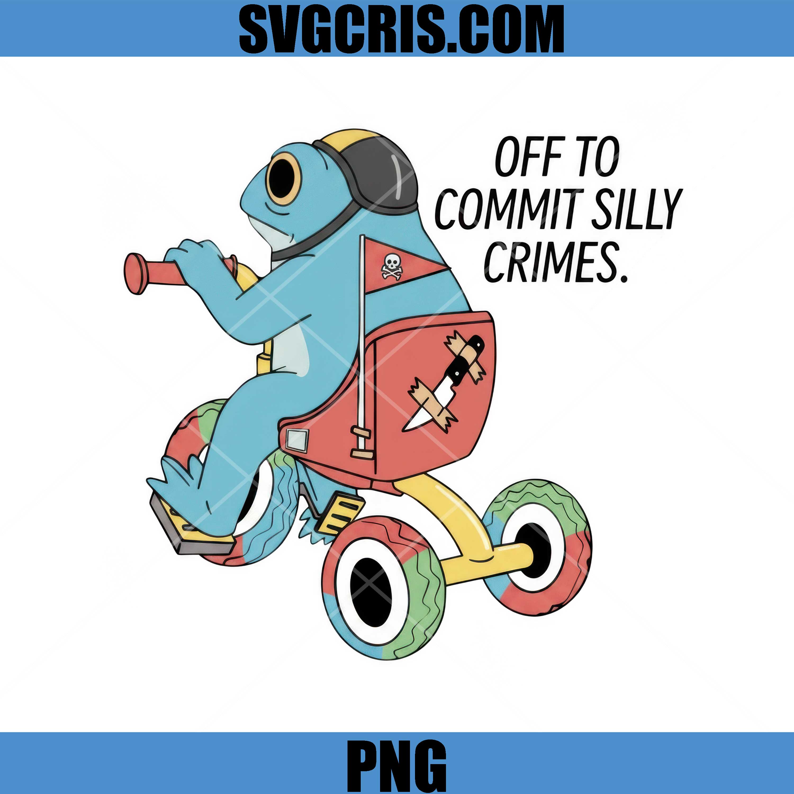 Off To Commit Silly Crimes PNG, Funny Frog Riding Bike PNG