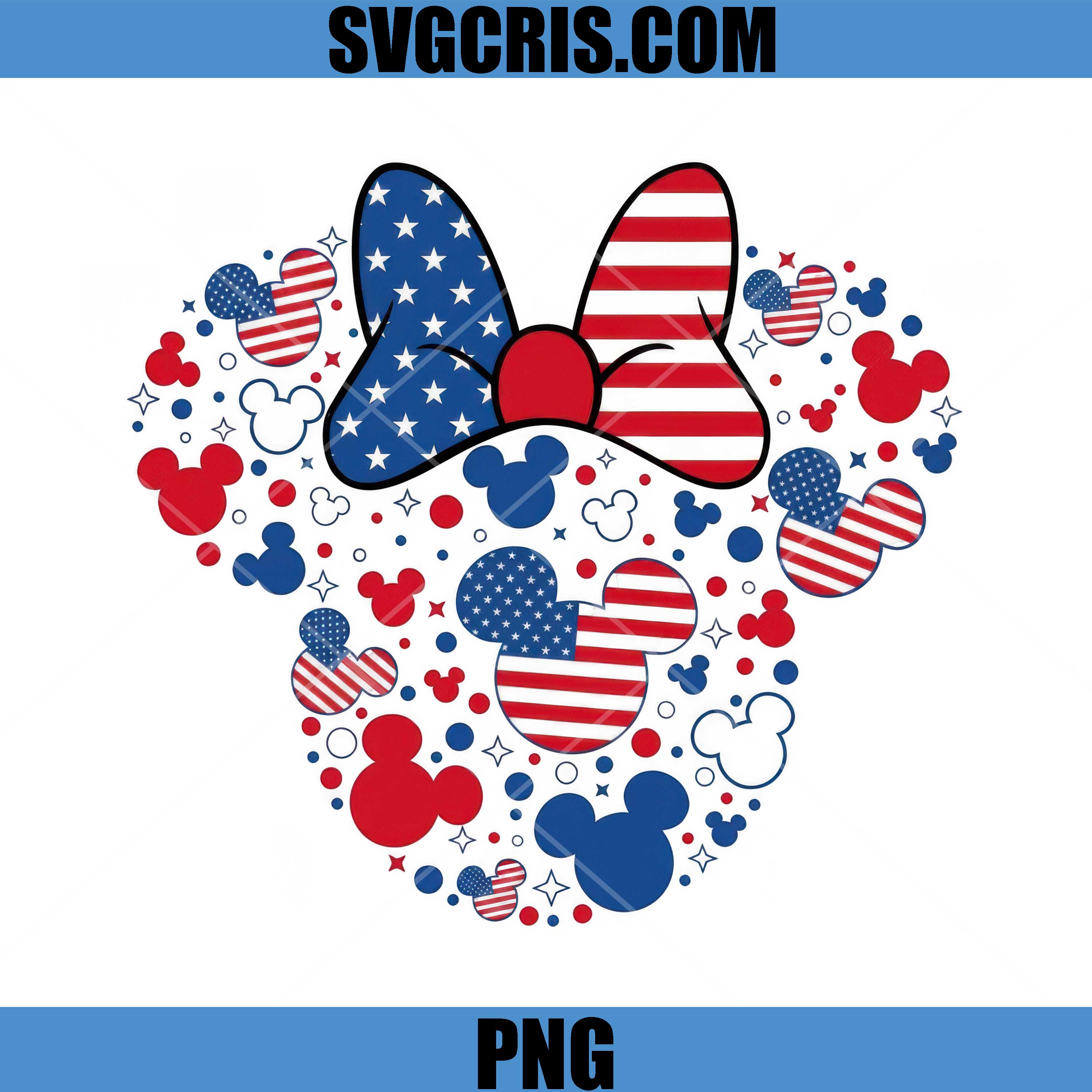 Minnie Mouse USA Flag Head Bow PNG, Minnie Mouse 4th July PNG