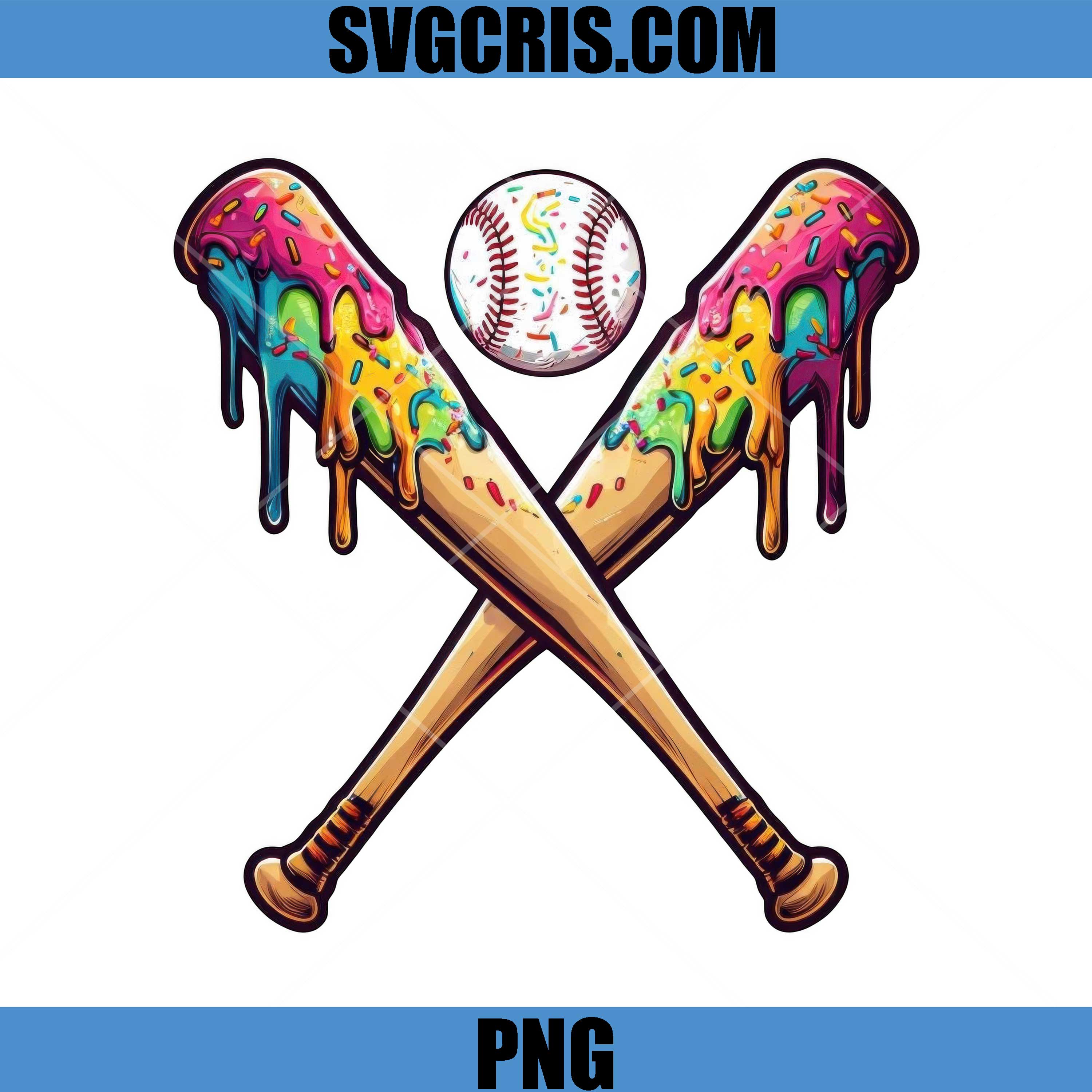 Rainbow Drip Baseball Bats PNG, Game Day Sports PNG