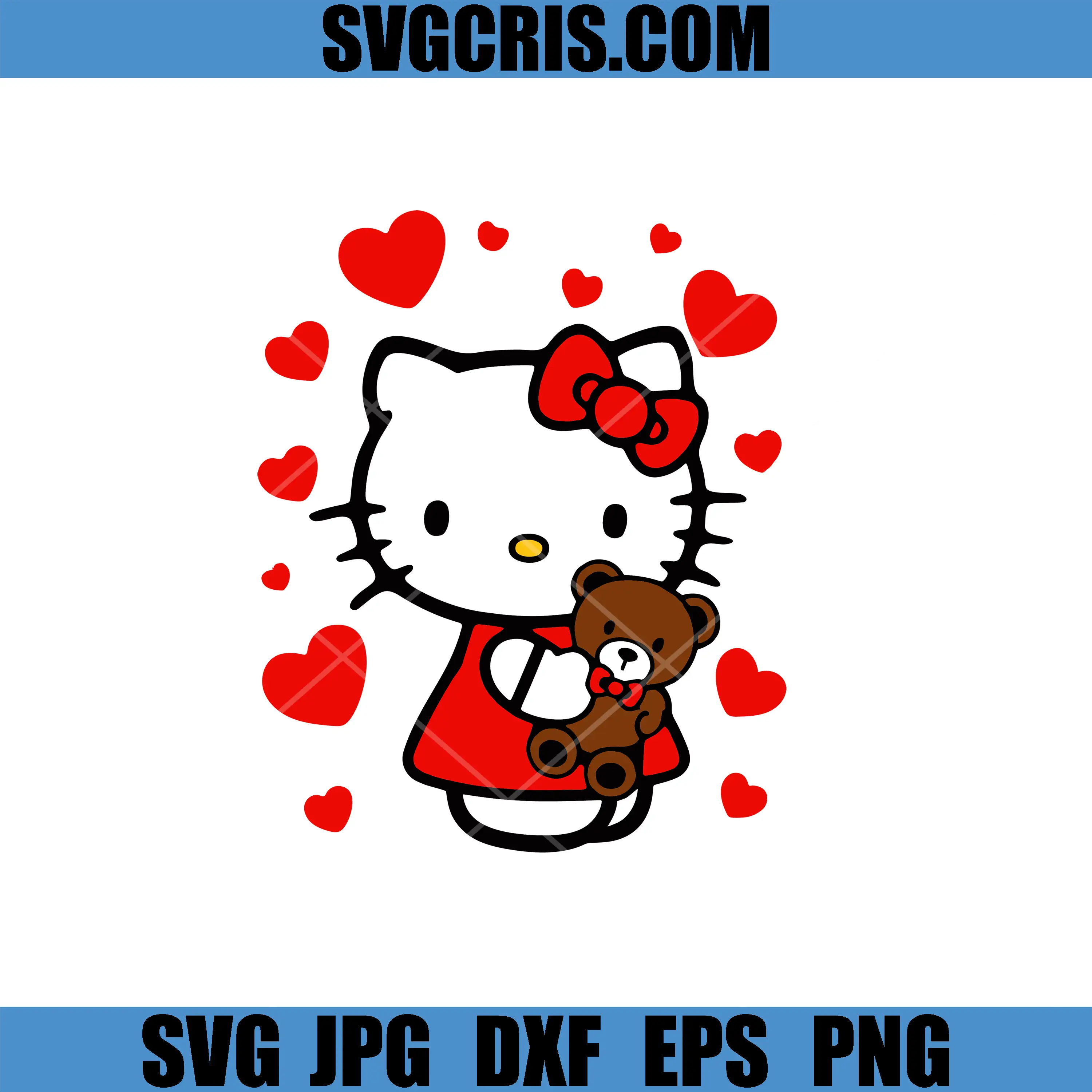 Cute Kitty Holding Teddy SVG, Valentine Love Cartoon SVG, Valetine Day SVG