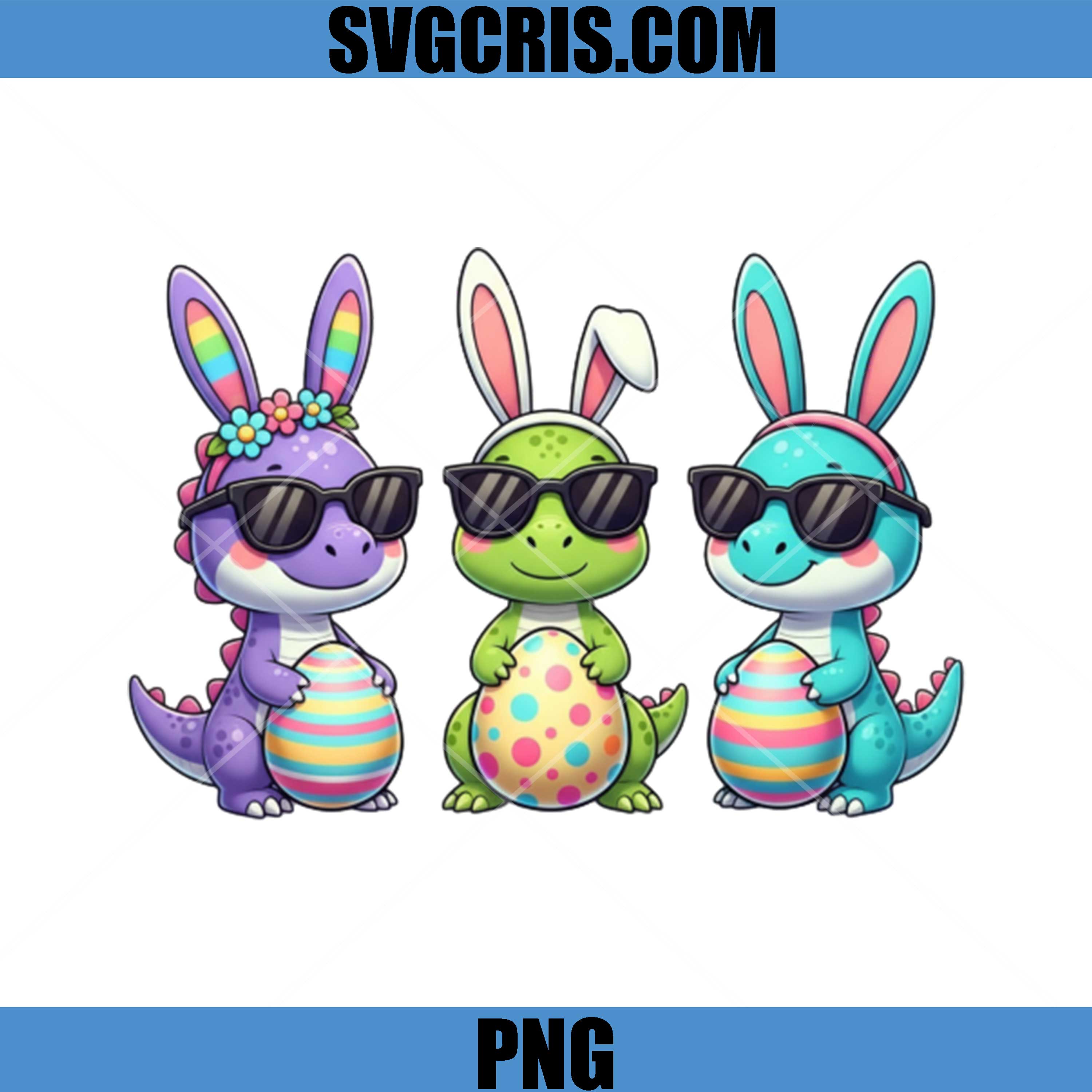 Kawaii Dinosaur Bunny Ears PNG, Cute Easter Egg Dino Character PNG