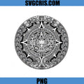 Aztec Calendar Black White Art PNG, Mayan Sun Stone Design PNG