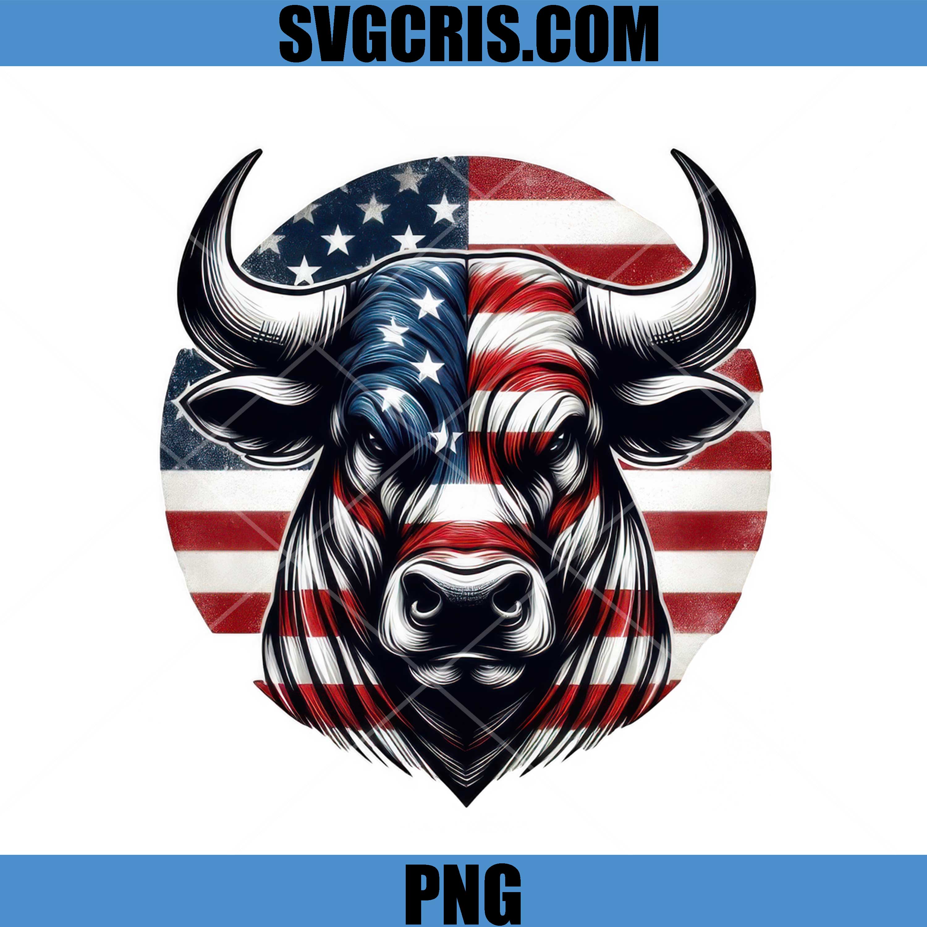 American Flag Bull Head PNG, Patriotic USA Cow Illustration PNG