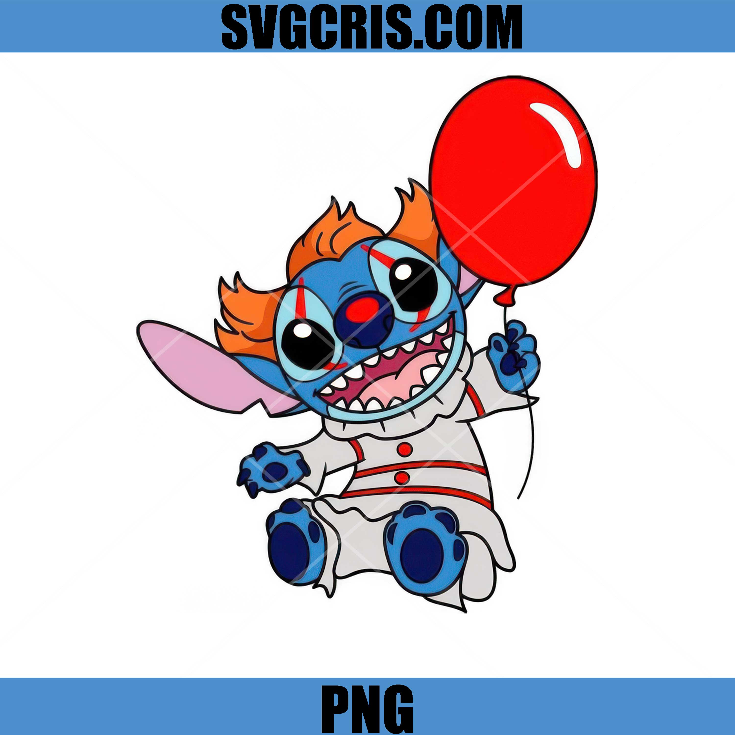 Horror Stitch Clown With Red Balloon PNG, Creepy Cute Stitch PNG