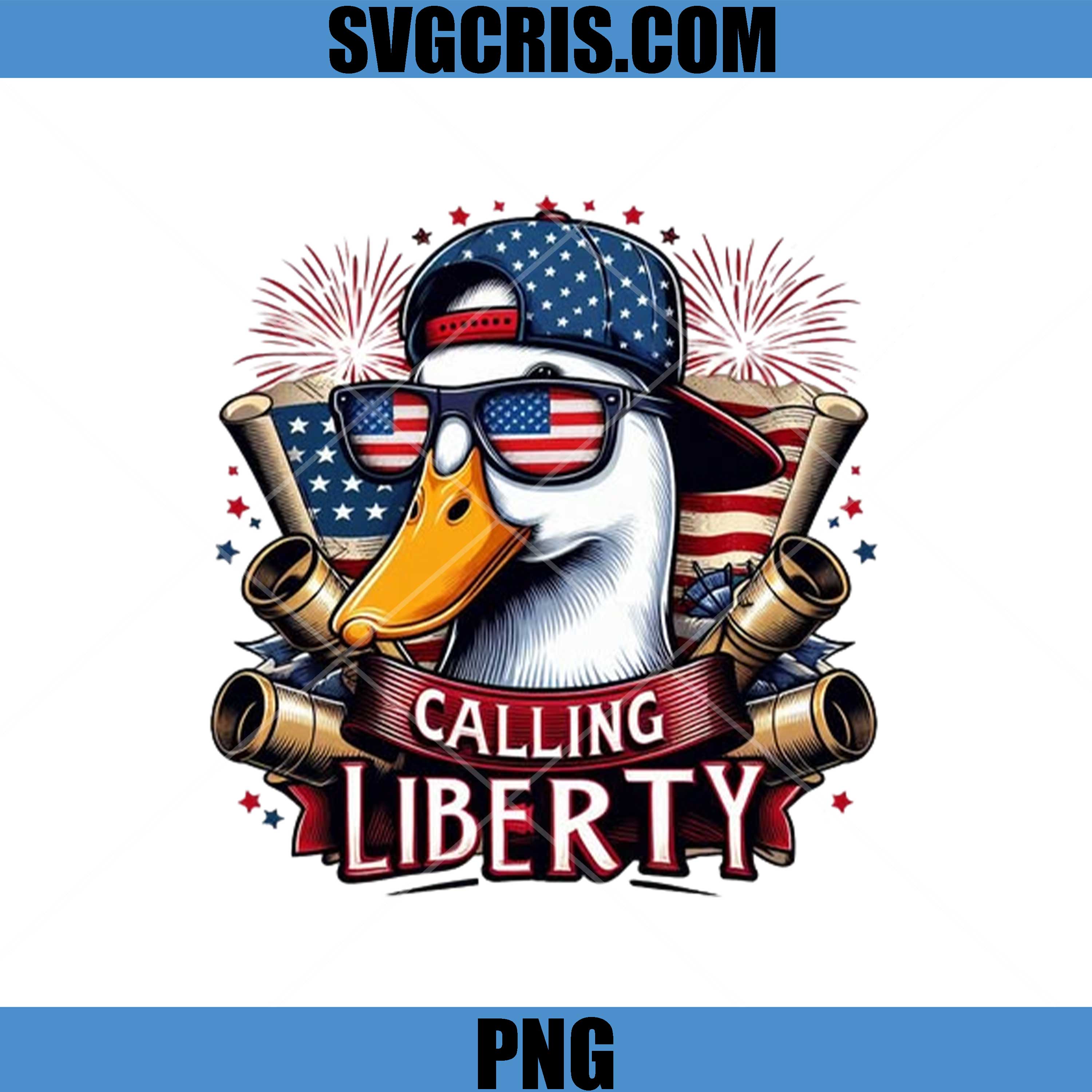 Calling Liberty PNG, Patriotic Goose PNG, USA Flag Sunglasses Duck PNG