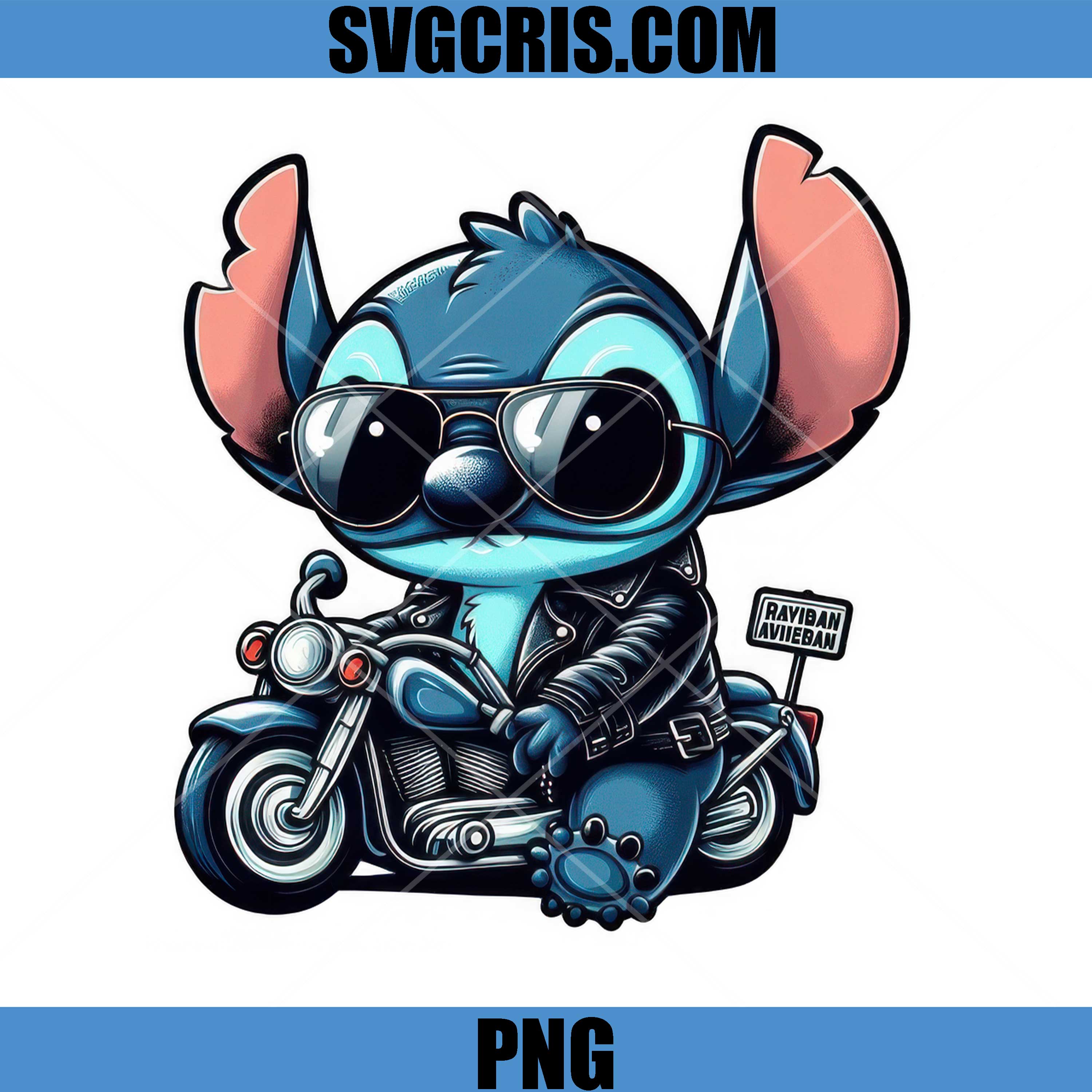 Stitch Biker With Riding Motorcycle PNG, Cool Stitch Cartoon Rider PNG