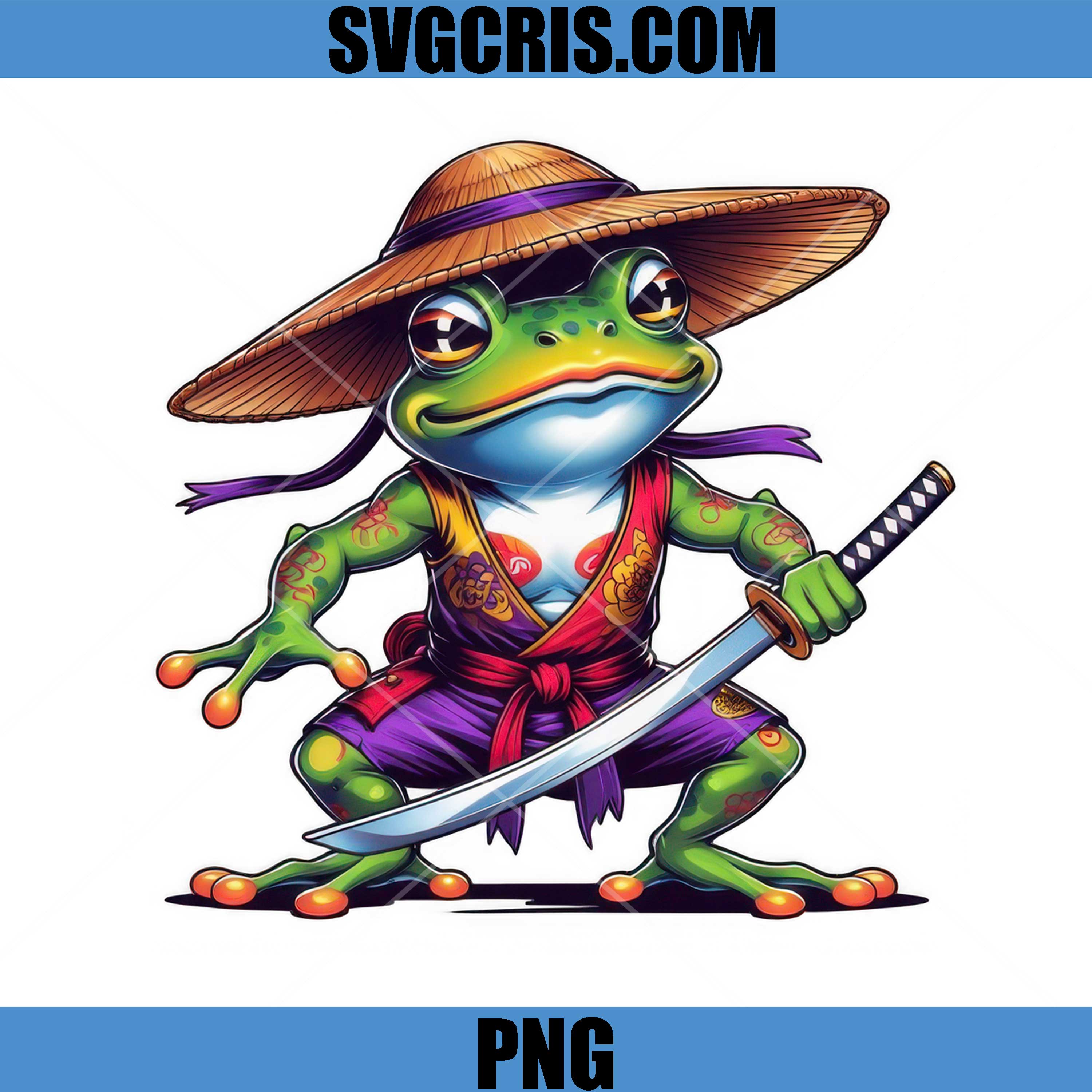 Samurai Frog Warrior With Sword PNG, Cute Ninja Frog Cartoon PNG