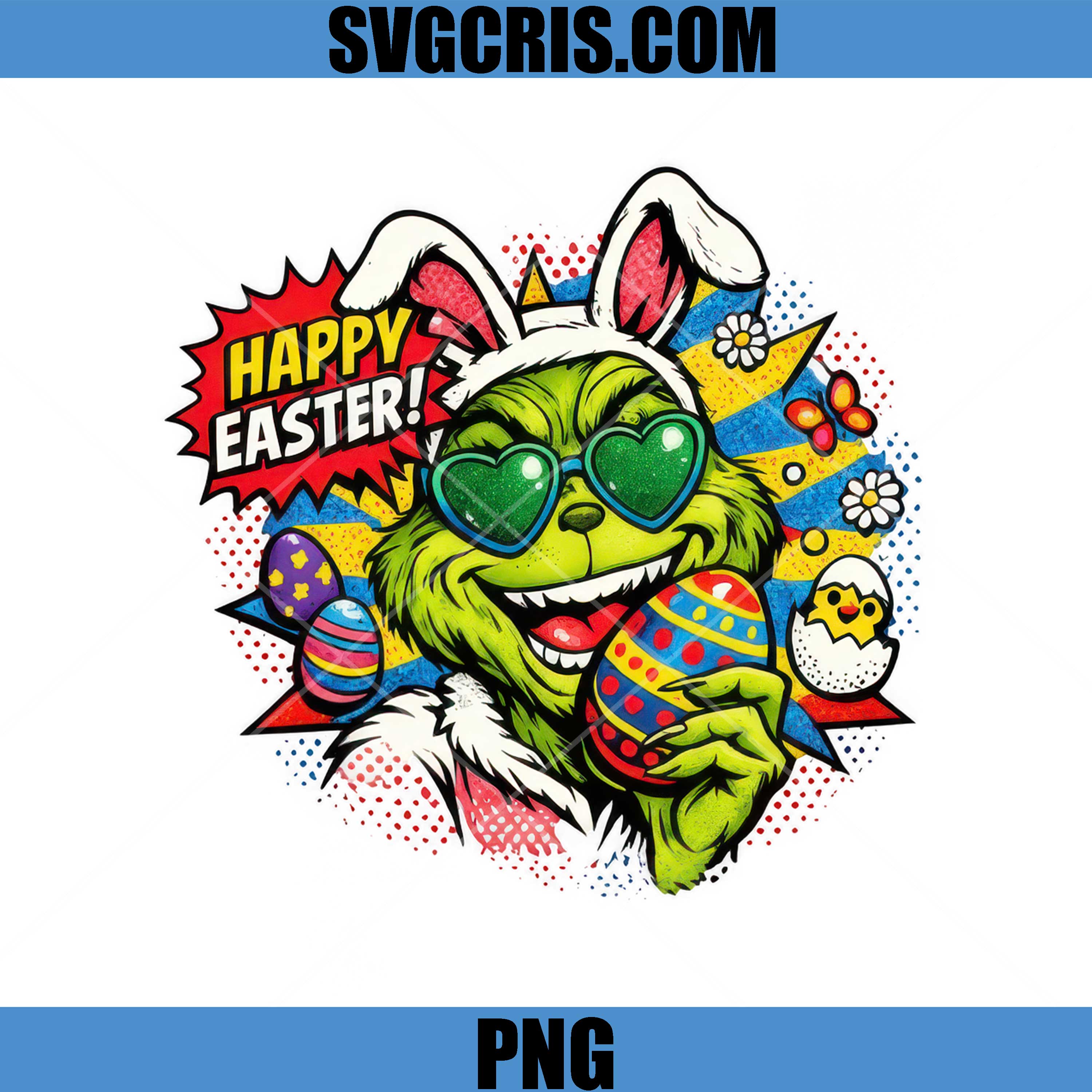 Happy Easter PNG, Grinch Bunny With Eggs And Glasses PNG
