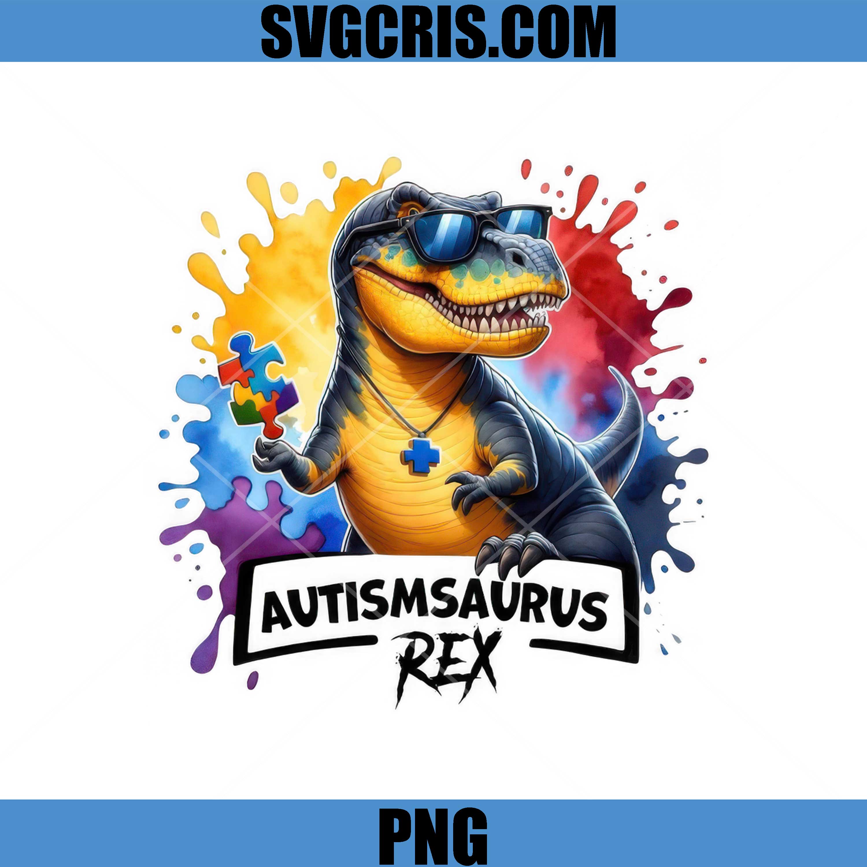 Autismsaurus Rex Dinosaur PNG, Autism Puzzle Dino PNG